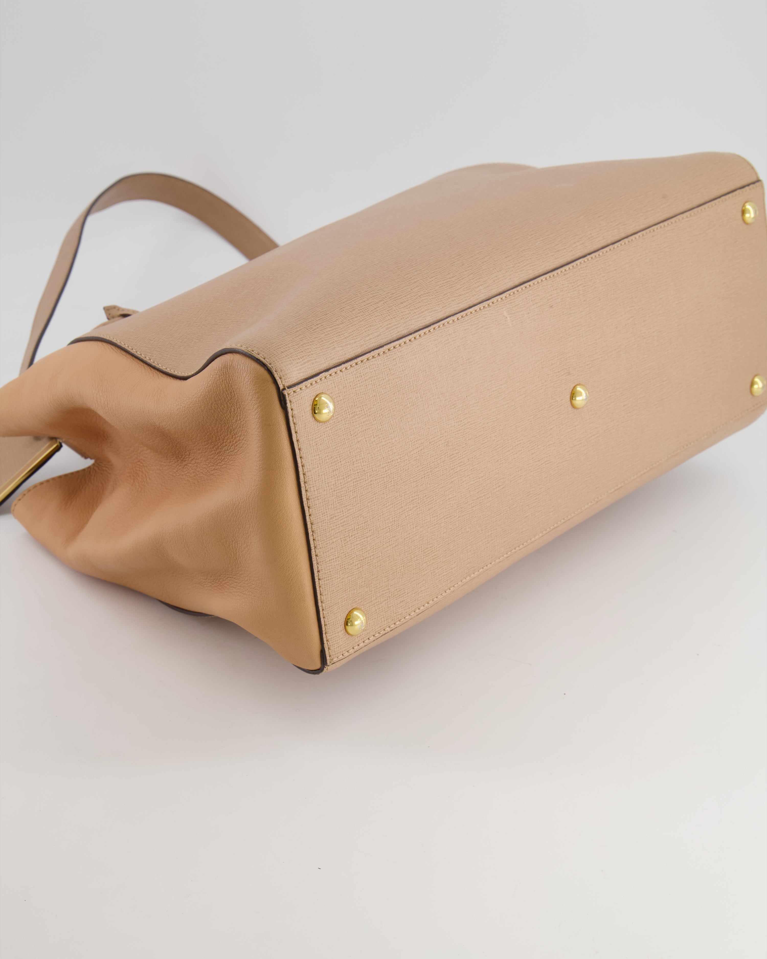 Fendi Beige Leather 2Jours Medium Tote Bag with Gold Hardware