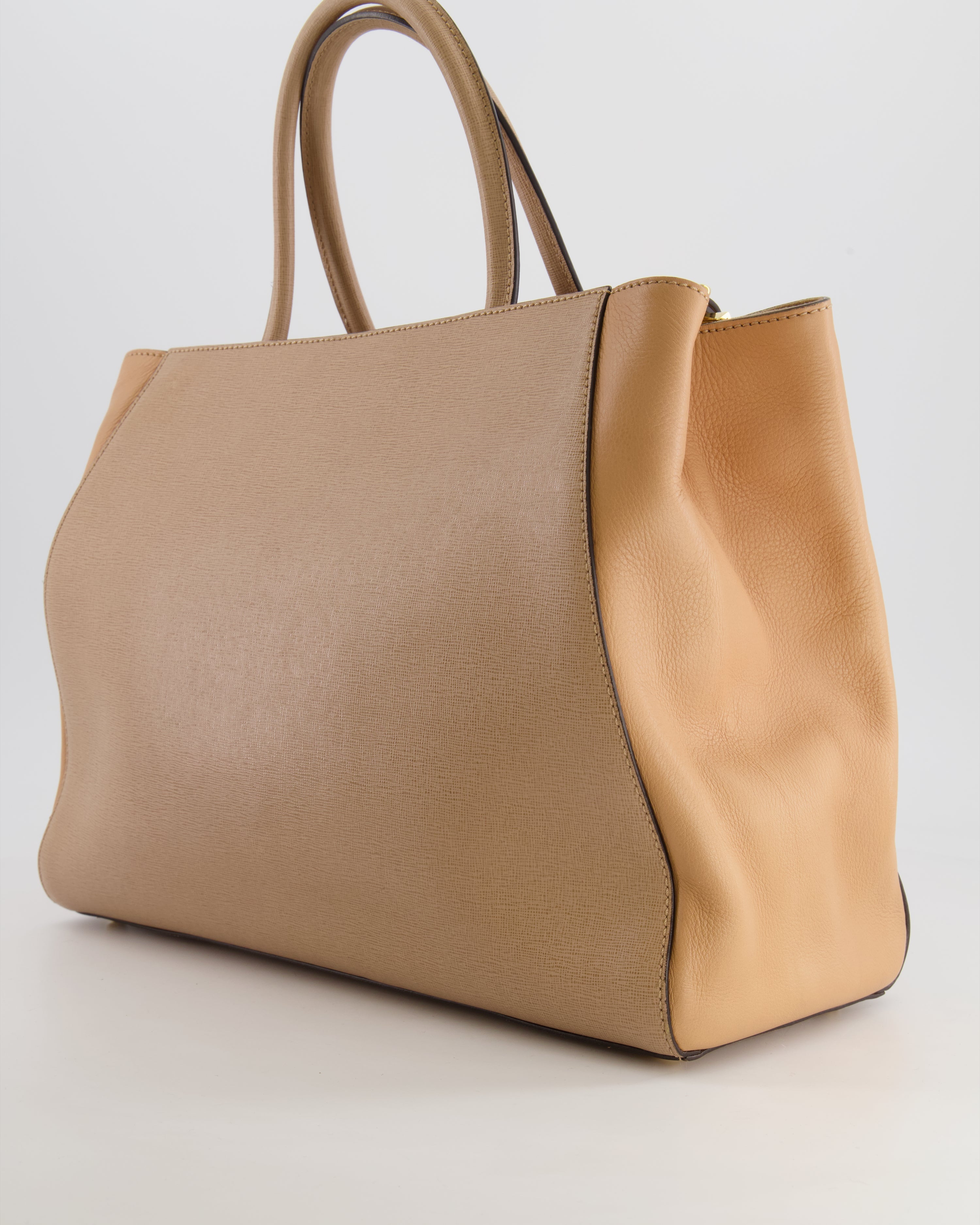 Fendi Beige Leather 2Jours Medium Tote Bag with Gold Hardware