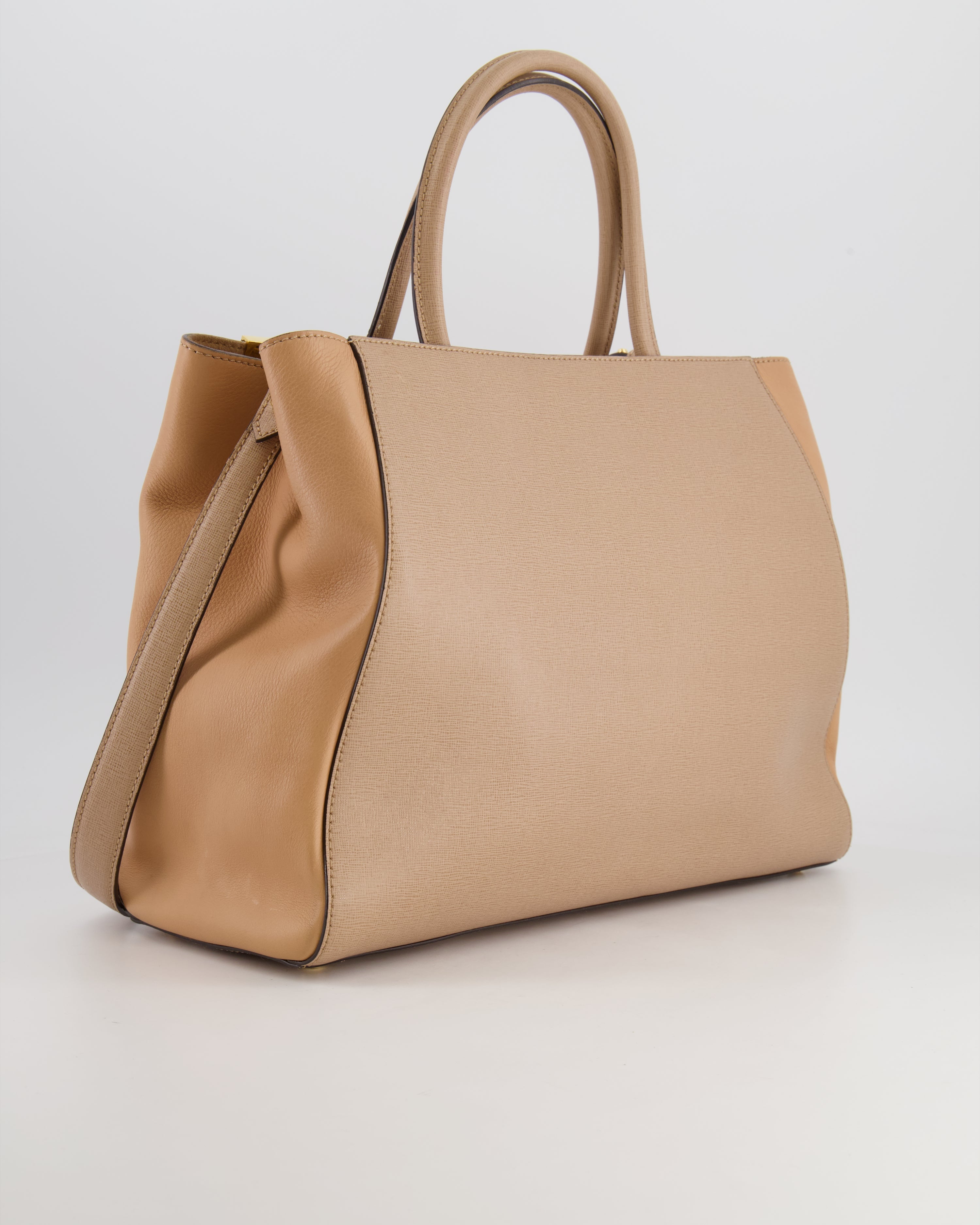 Fendi Beige Leather 2Jours Medium Tote Bag with Gold Hardware