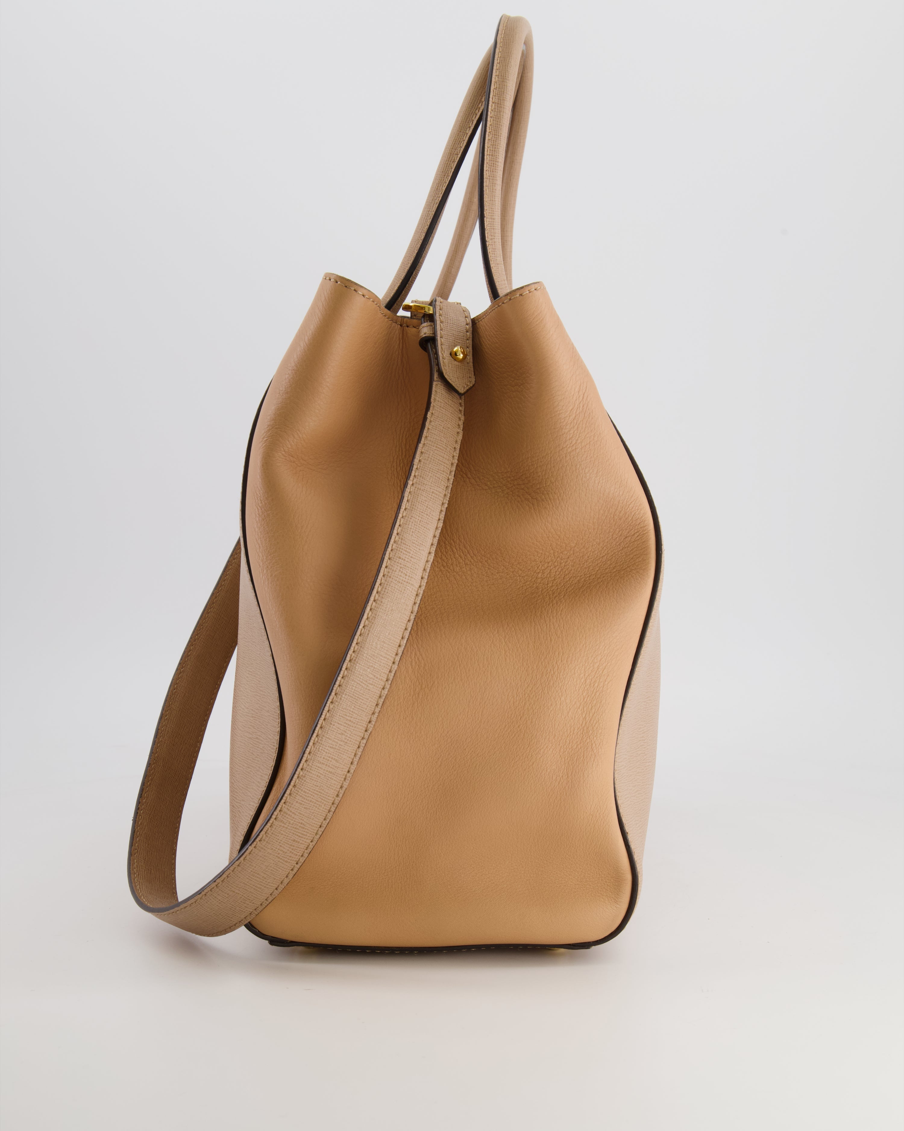 Fendi Beige Leather 2Jours Medium Tote Bag with Gold Hardware
