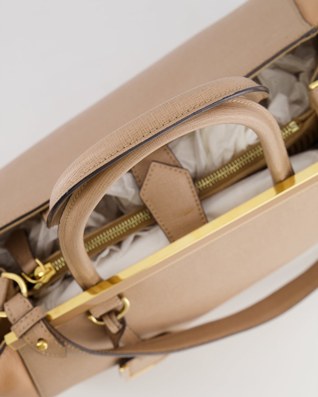 Fendi Beige Leather 2Jours Medium Tote Bag with Gold Hardware