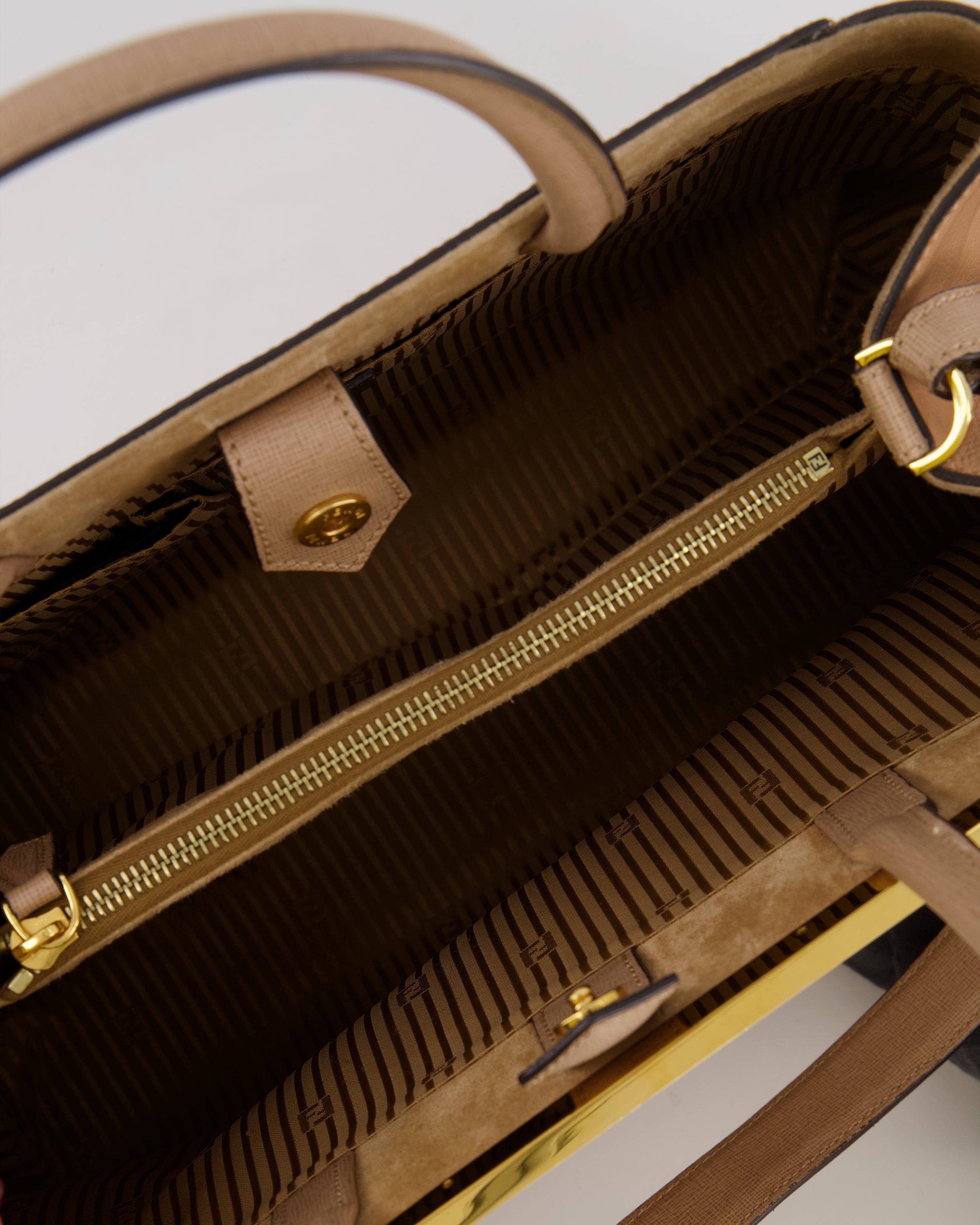 Fendi Beige Leather 2Jours Medium Tote Bag with Gold Hardware