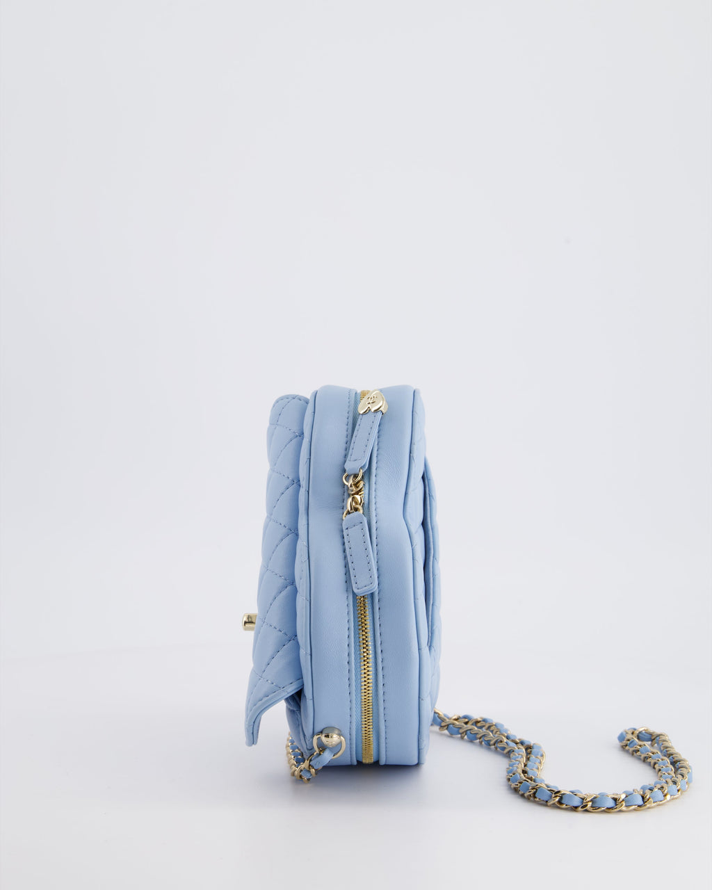 Chanel Baby Blue Heart Clutch with Chain and Champagne Gold Hardware