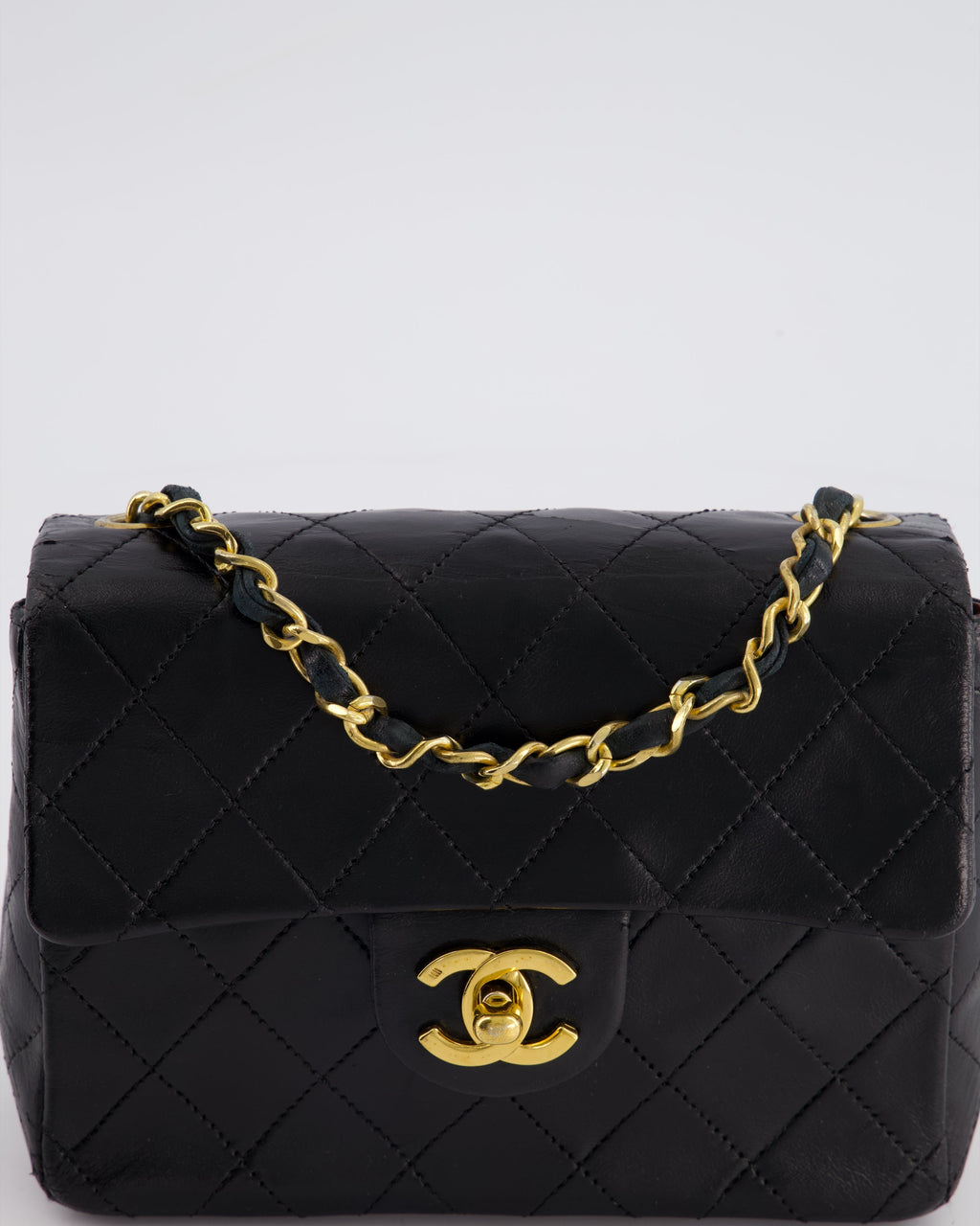 Chanel Vintage Black Mini Square Bag in Lambskin Leather with 24k Gold Hardware