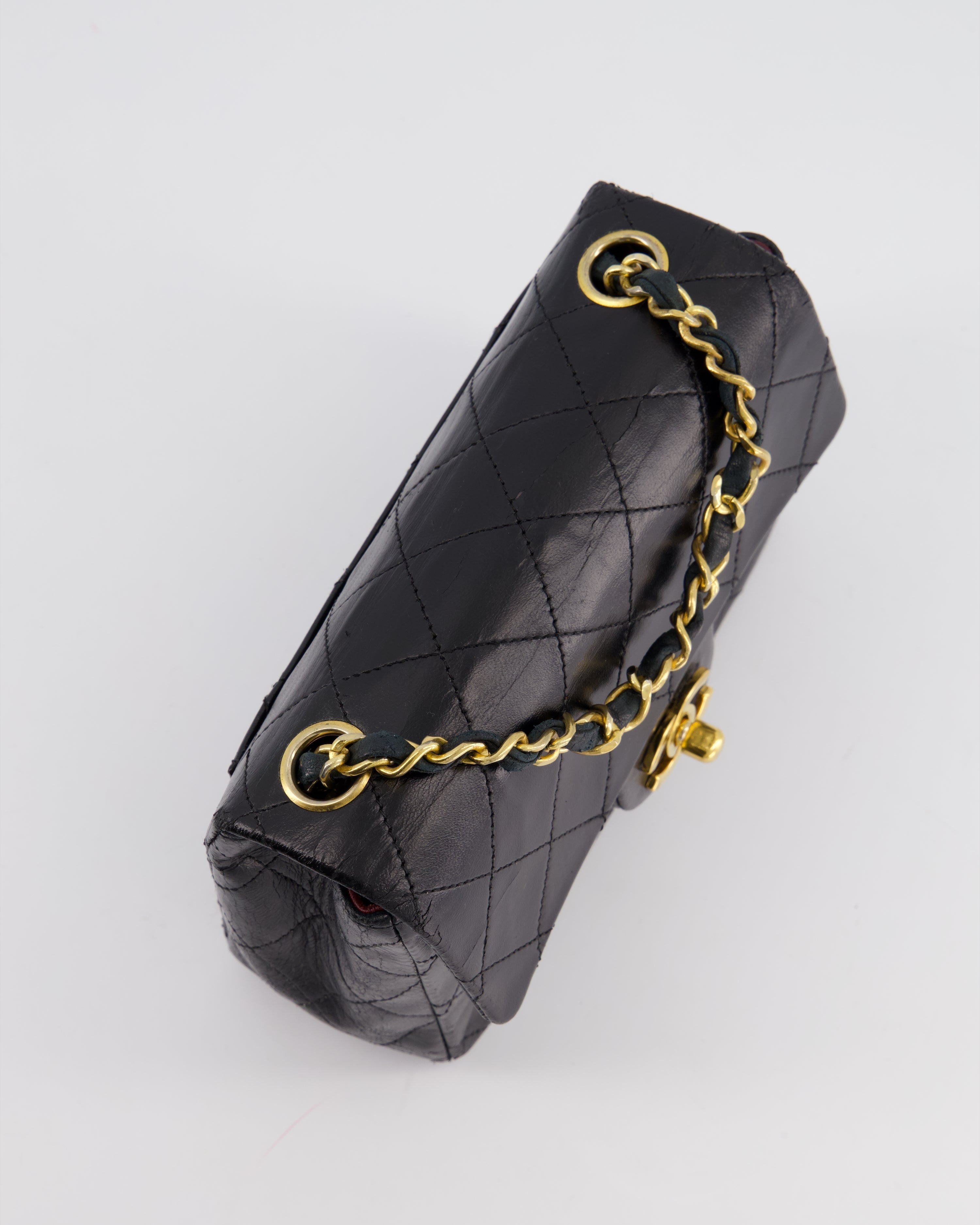 Chanel Vintage Black Mini Square Bag in Lambskin Leather with 24k Gold Hardware