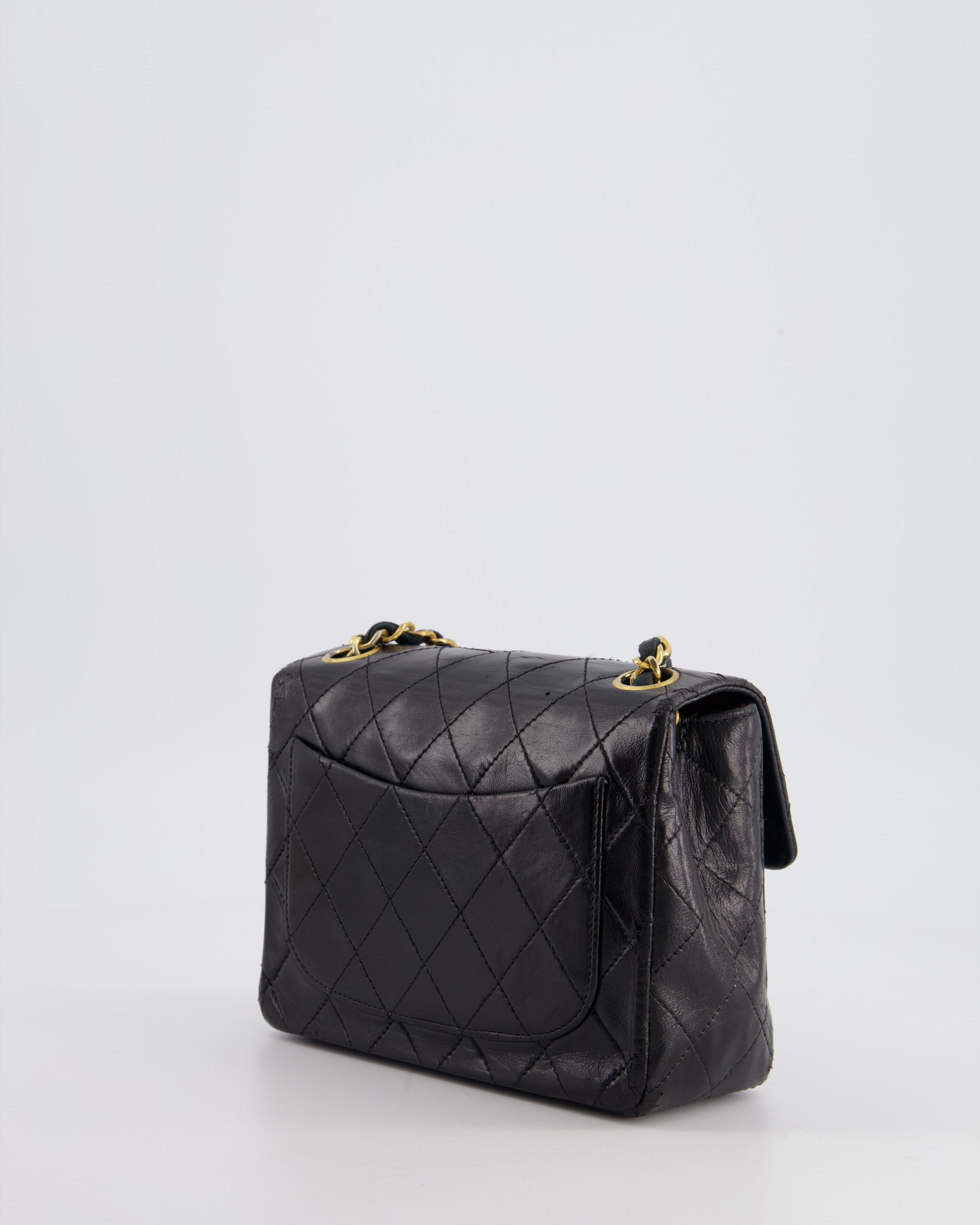 Chanel Vintage Black Mini Square Bag in Lambskin Leather with 24k Gold Hardware