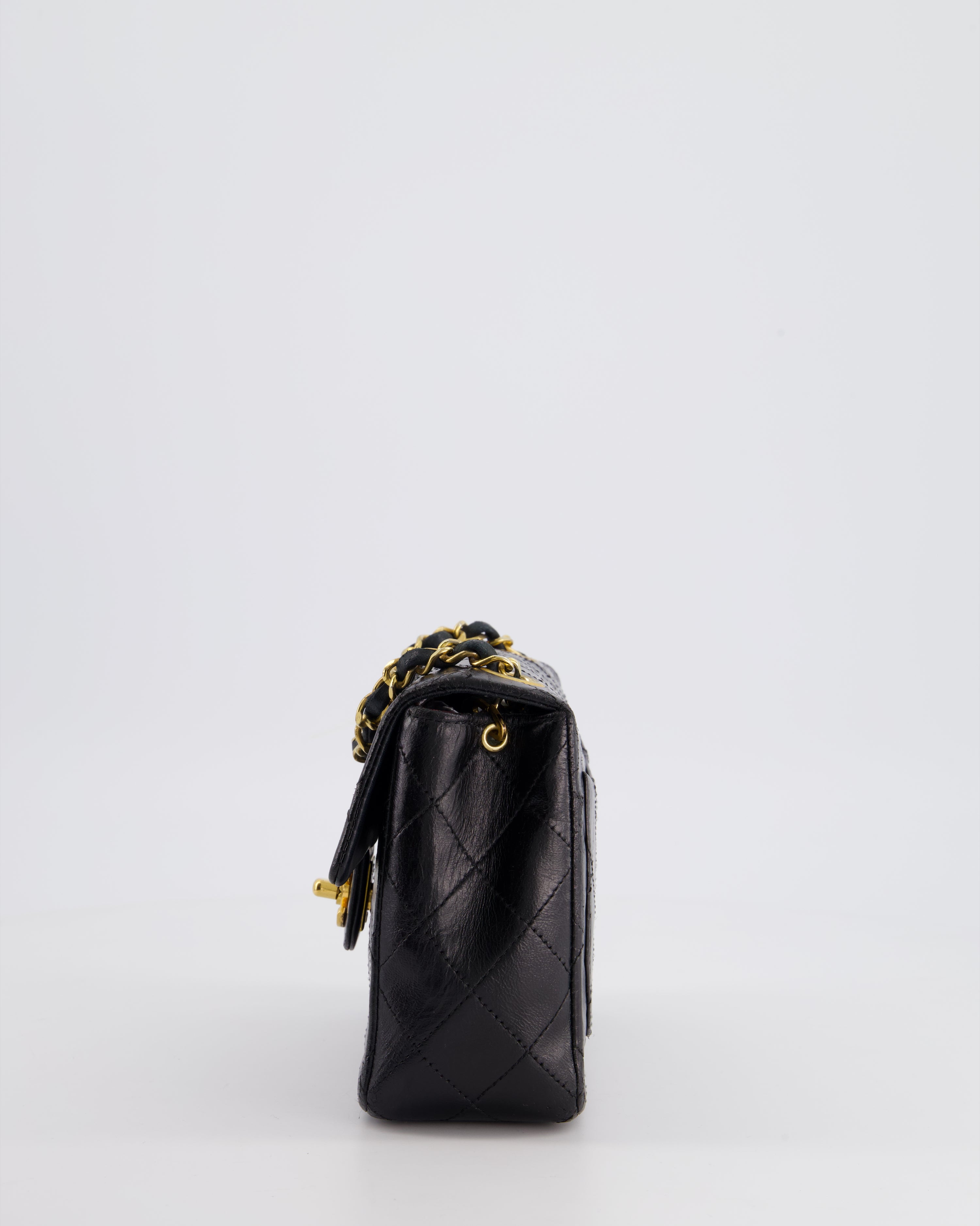 Chanel Vintage Black Mini Square Bag in Lambskin Leather with 24k Gold Hardware