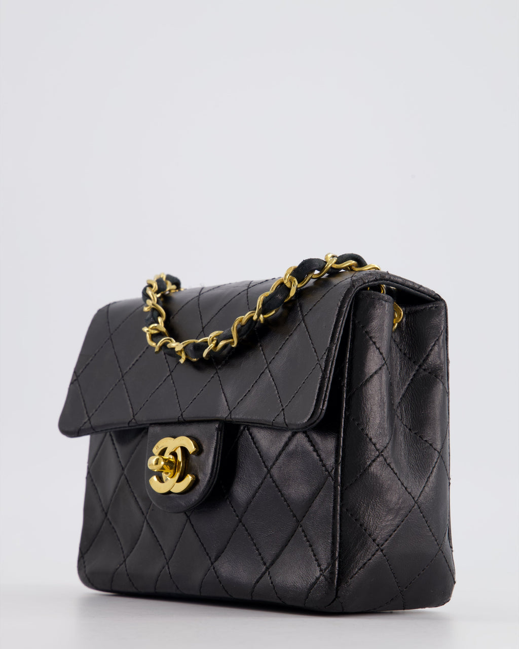 Chanel Vintage Black Mini Square Bag in Lambskin Leather with 24k Gold Hardware