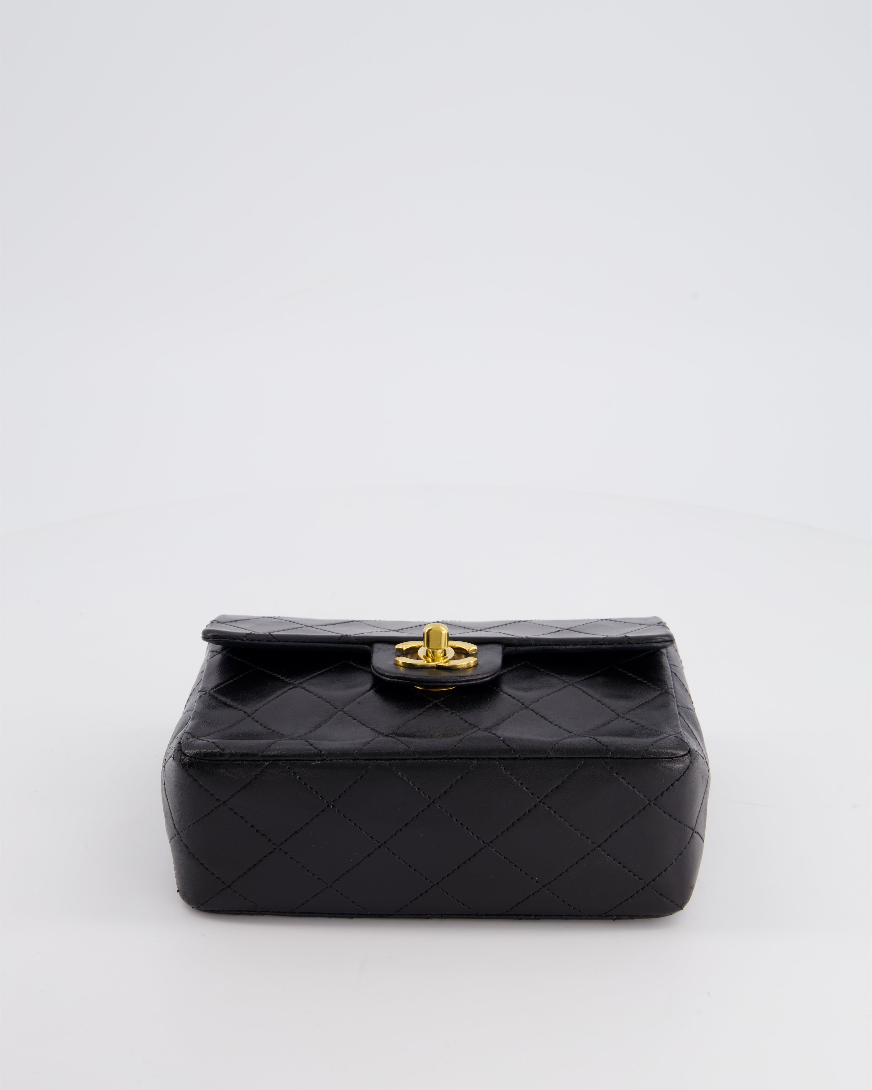 Chanel Vintage Black Mini Square Bag in Lambskin Leather with 24k Gold Hardware