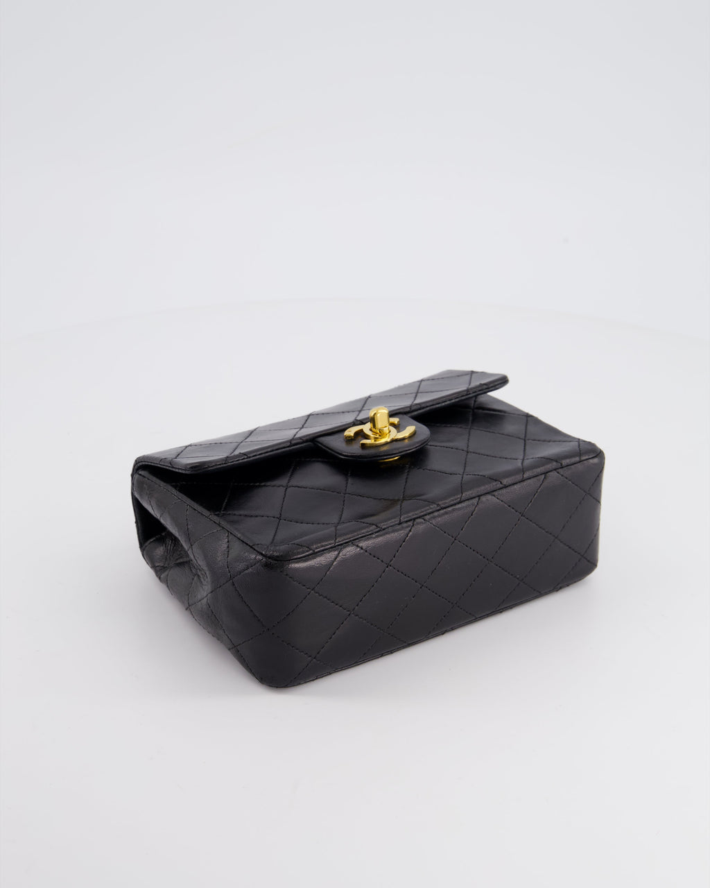 Chanel Vintage Black Mini Square Bag in Lambskin Leather with 24k Gold Hardware