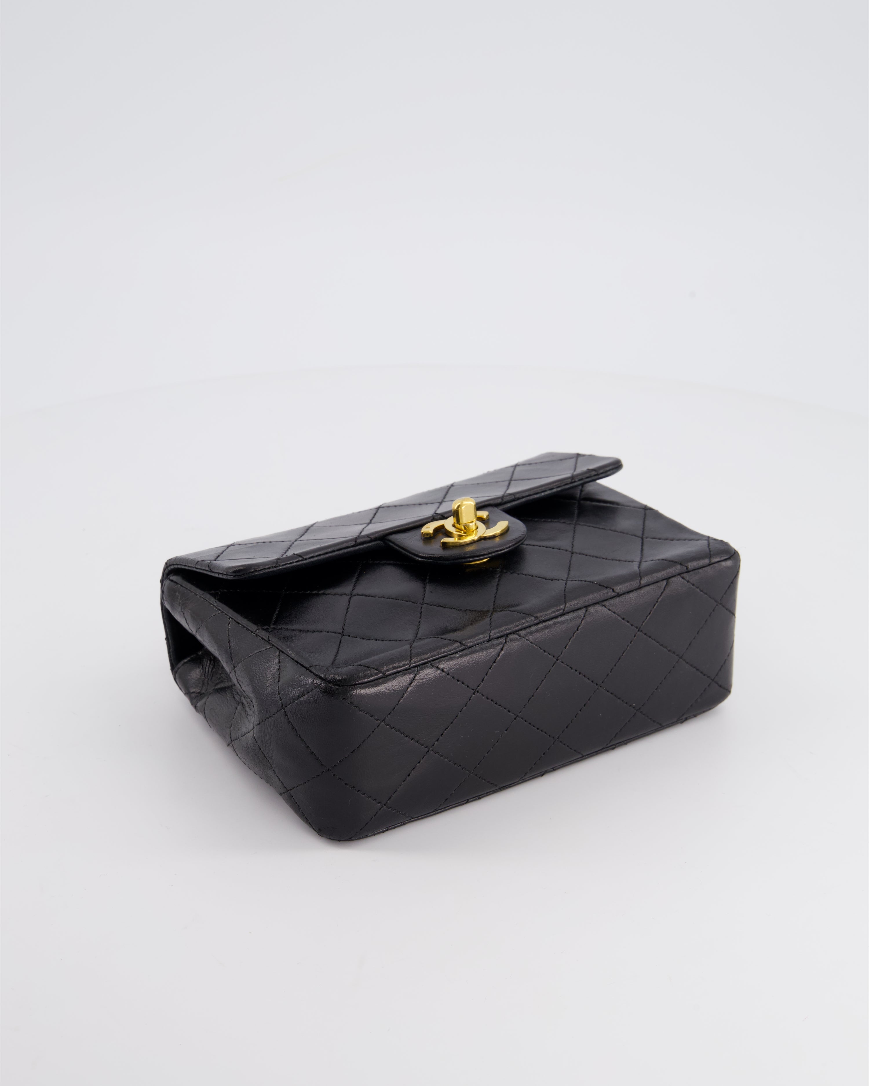 Chanel Vintage Black Mini Square Bag in Lambskin Leather with 24k Gold Hardware