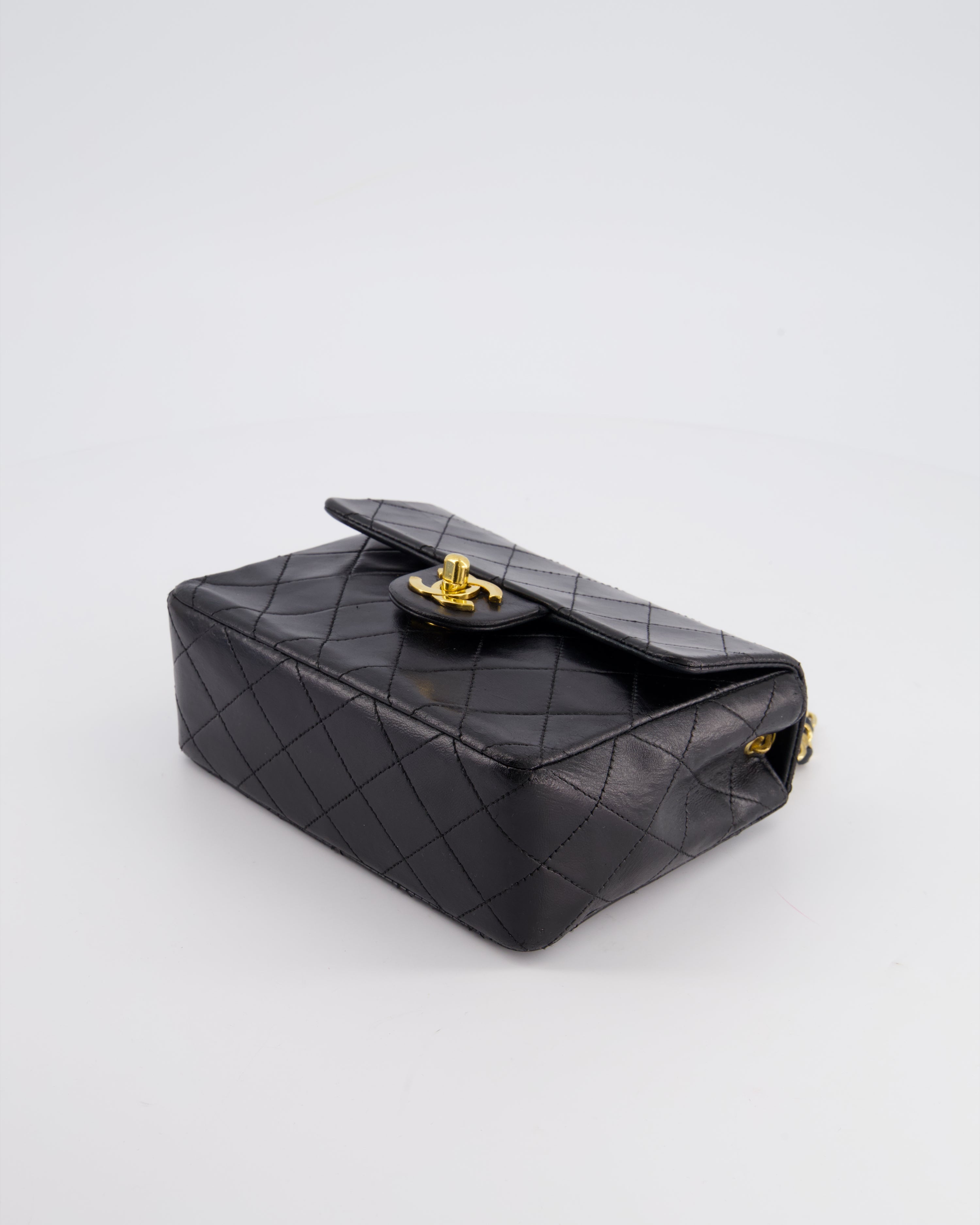 Chanel Vintage Black Mini Square Bag in Lambskin Leather with 24k Gold Hardware