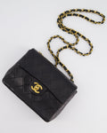 Chanel Vintage Black Mini Square Bag in Lambskin Leather with 24k Gold Hardware
