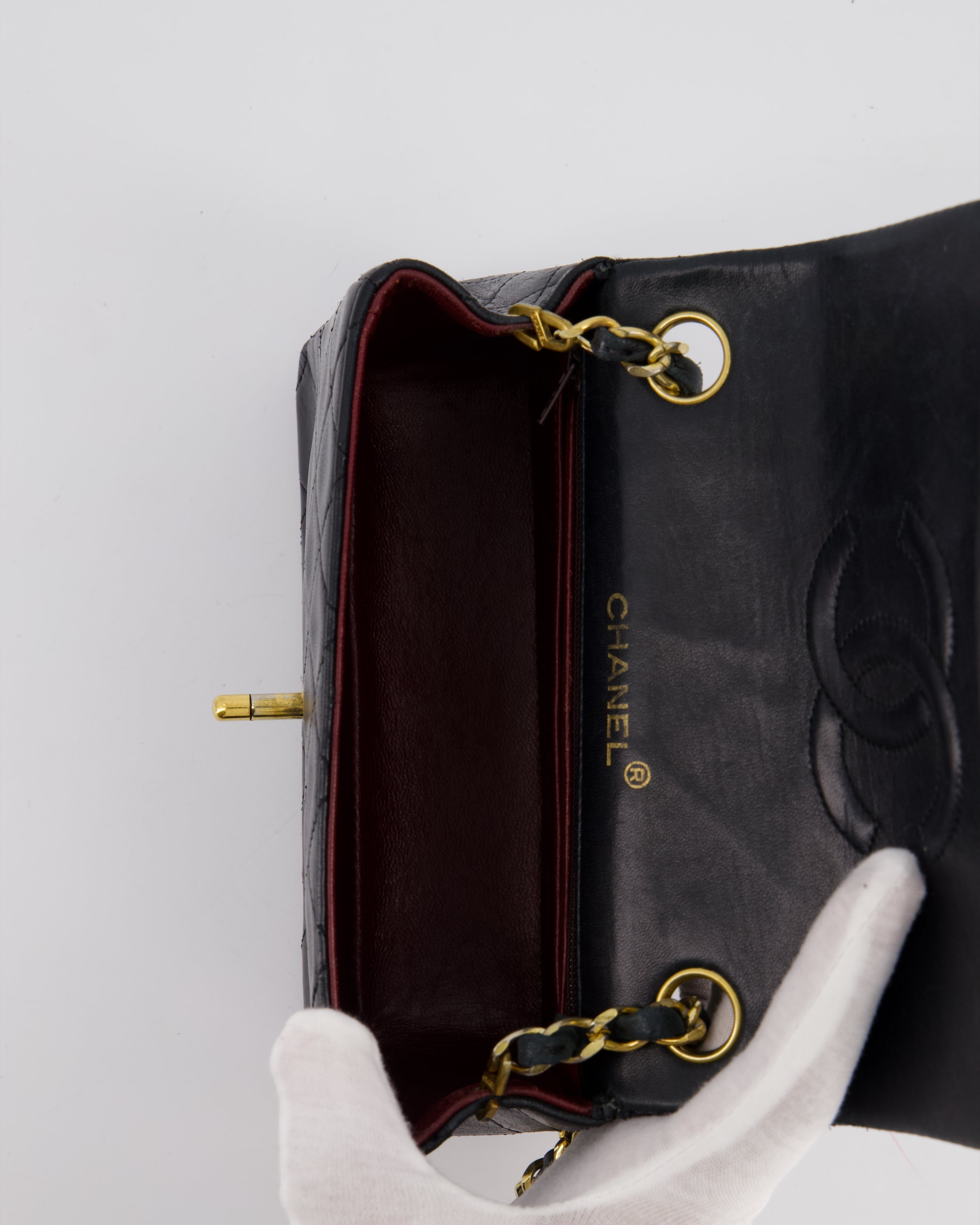 Chanel Vintage Black Mini Square Bag in Lambskin Leather with 24k Gold Hardware