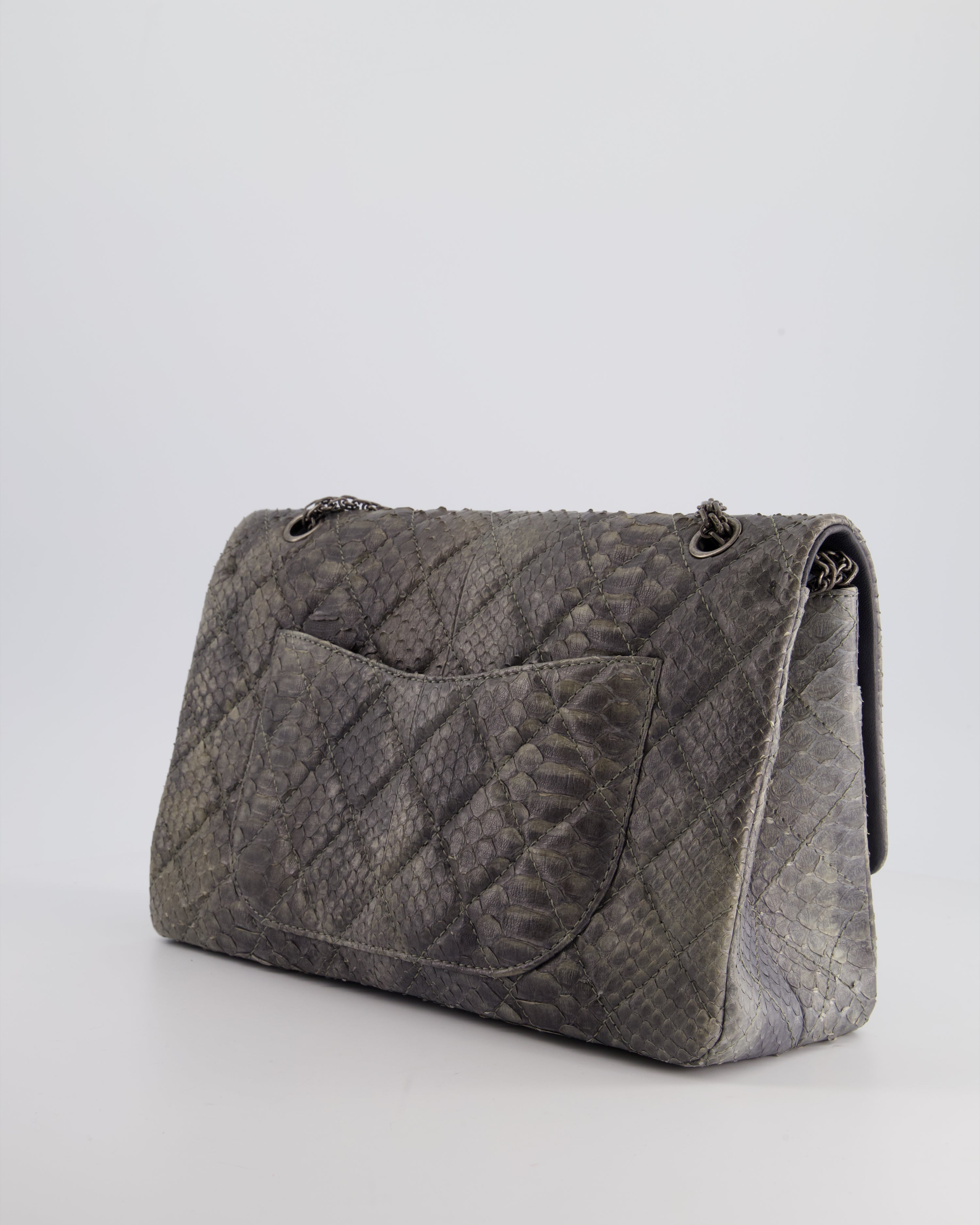 Chanel Storm Grey Jumbo Classic Double Flap 2.55 Reissue Bag in Python Leather with Ruthenium  Hardware