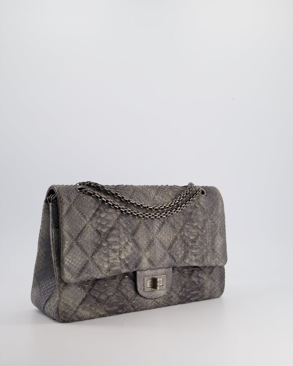 Chanel Storm Grey Jumbo Classic Double Flap 2.55 Reissue Bag in Python Leather with Ruthenium  Hardware