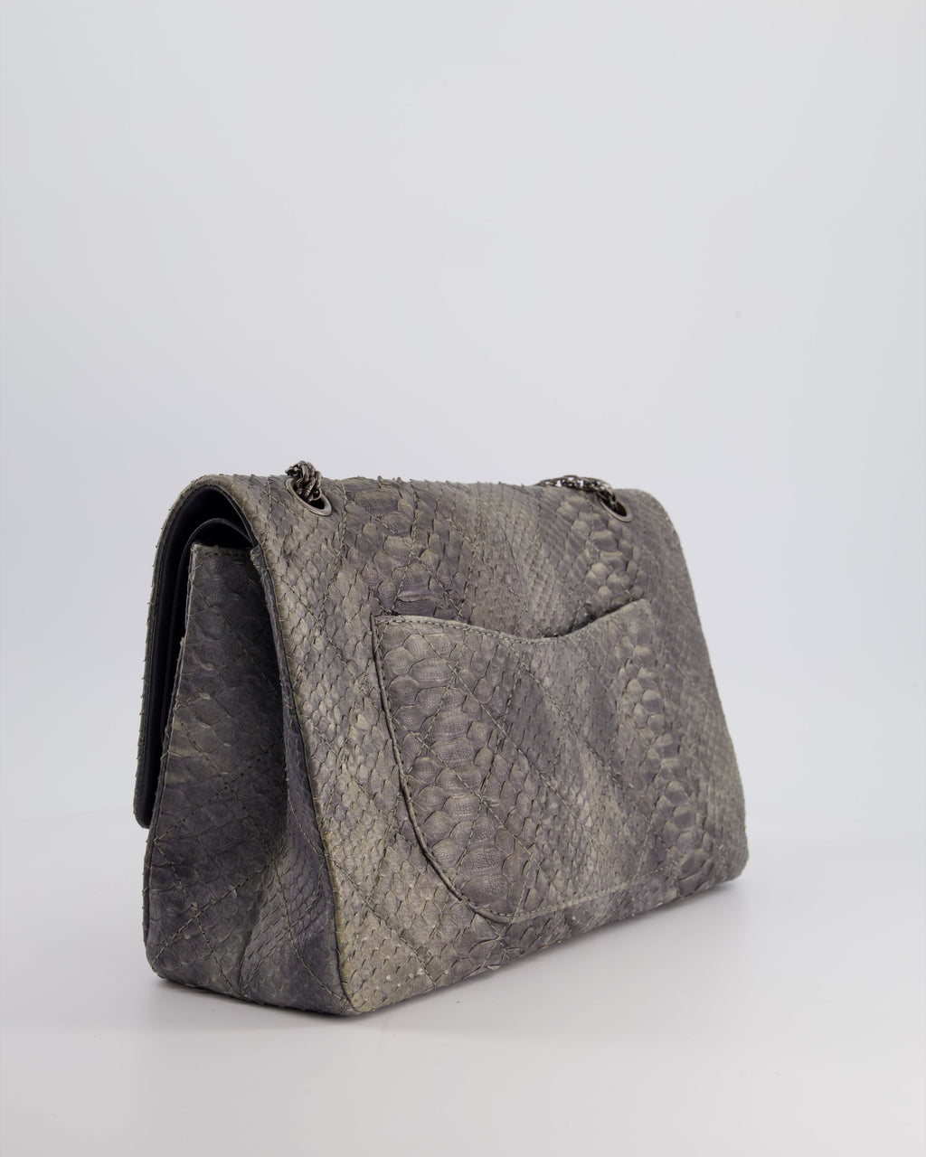 Chanel Storm Grey Jumbo Classic Double Flap 2.55 Reissue Bag in Python Leather with Ruthenium  Hardware