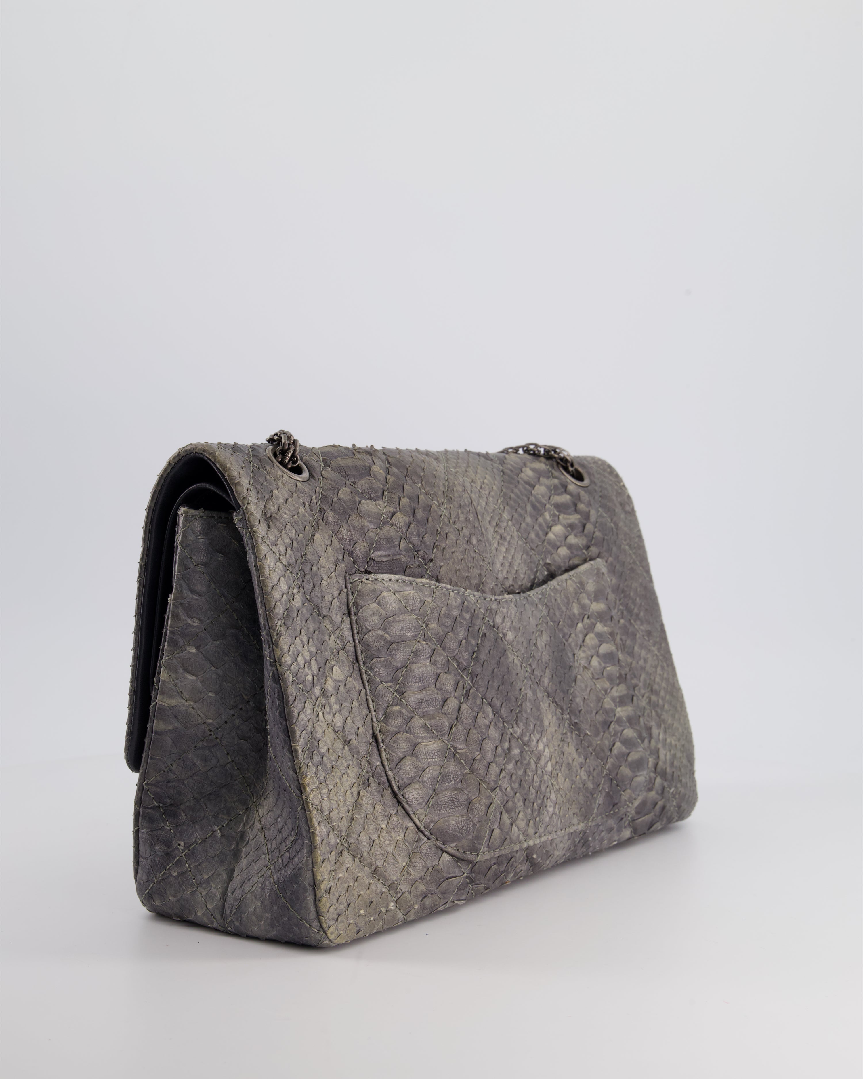 Chanel Storm Grey Jumbo Classic Double Flap 2.55 Reissue Bag in Python Leather with Ruthenium  Hardware