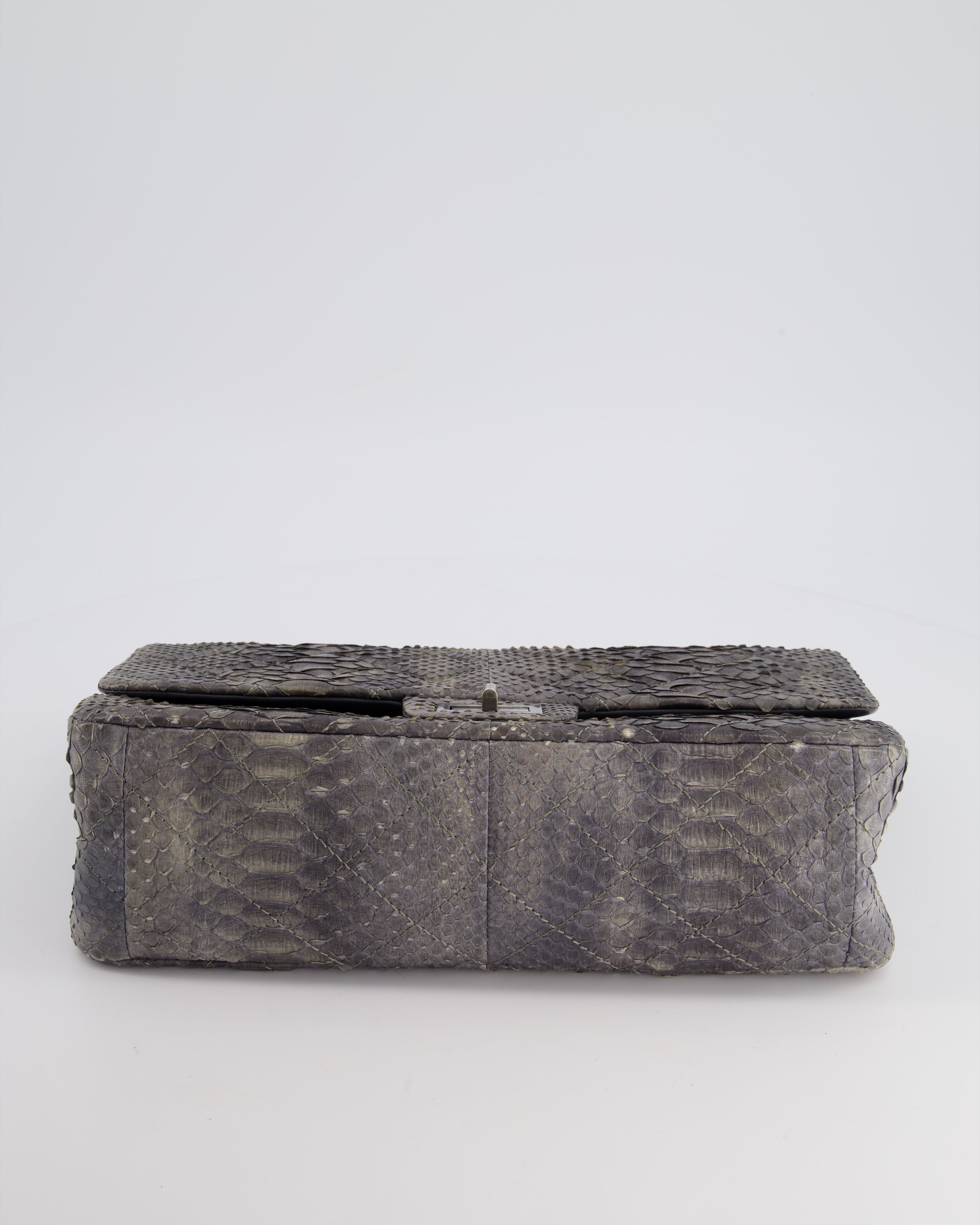 Chanel Storm Grey Jumbo Classic Double Flap 2.55 Reissue Bag in Python Leather with Ruthenium  Hardware