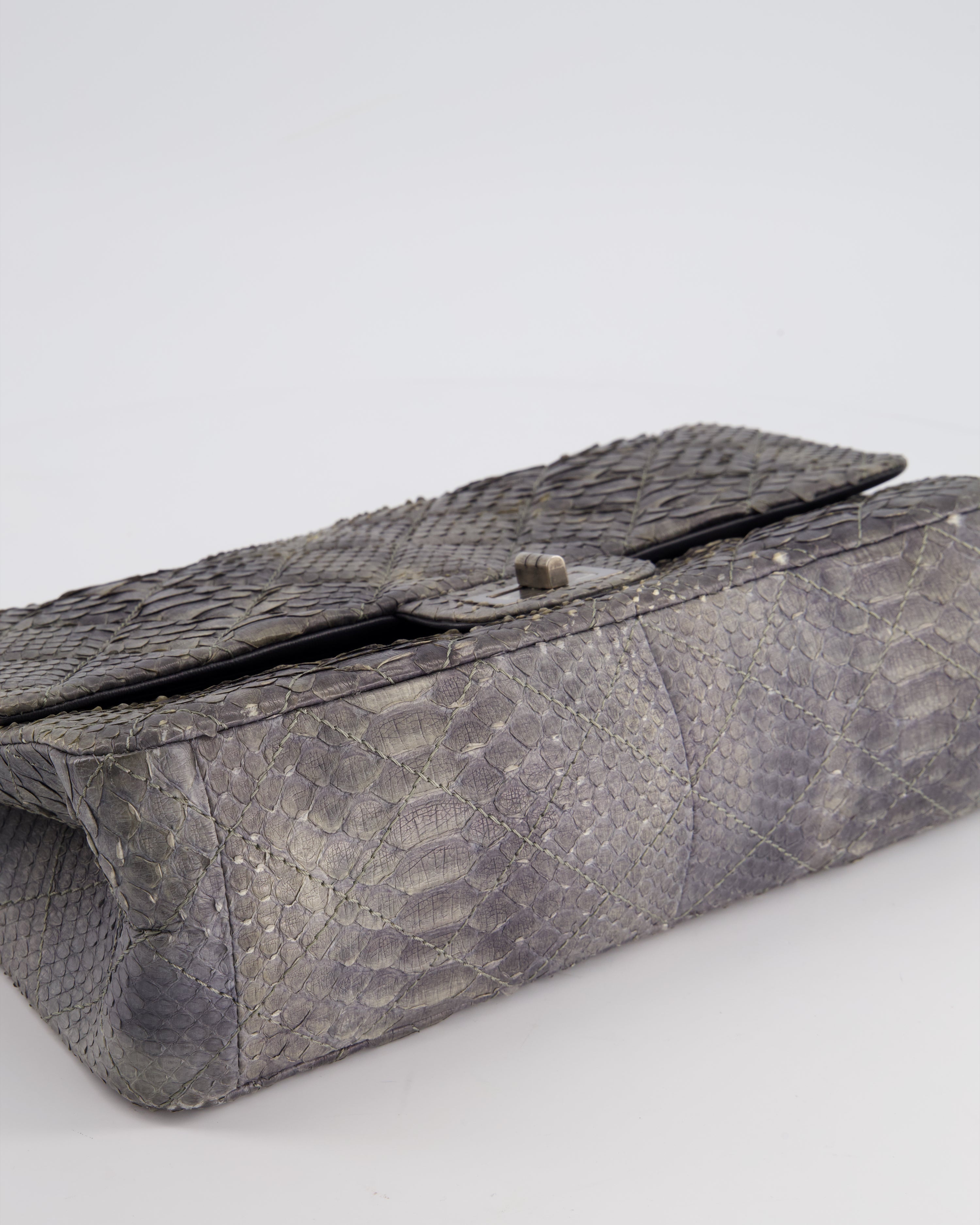 Chanel Storm Grey Jumbo Classic Double Flap 2.55 Reissue Bag in Python Leather with Ruthenium  Hardware