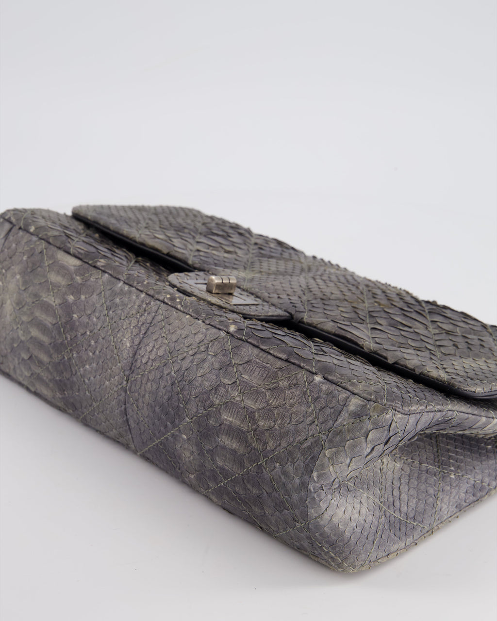Chanel Storm Grey Jumbo Classic Double Flap 2.55 Reissue Bag in Python Leather with Ruthenium  Hardware