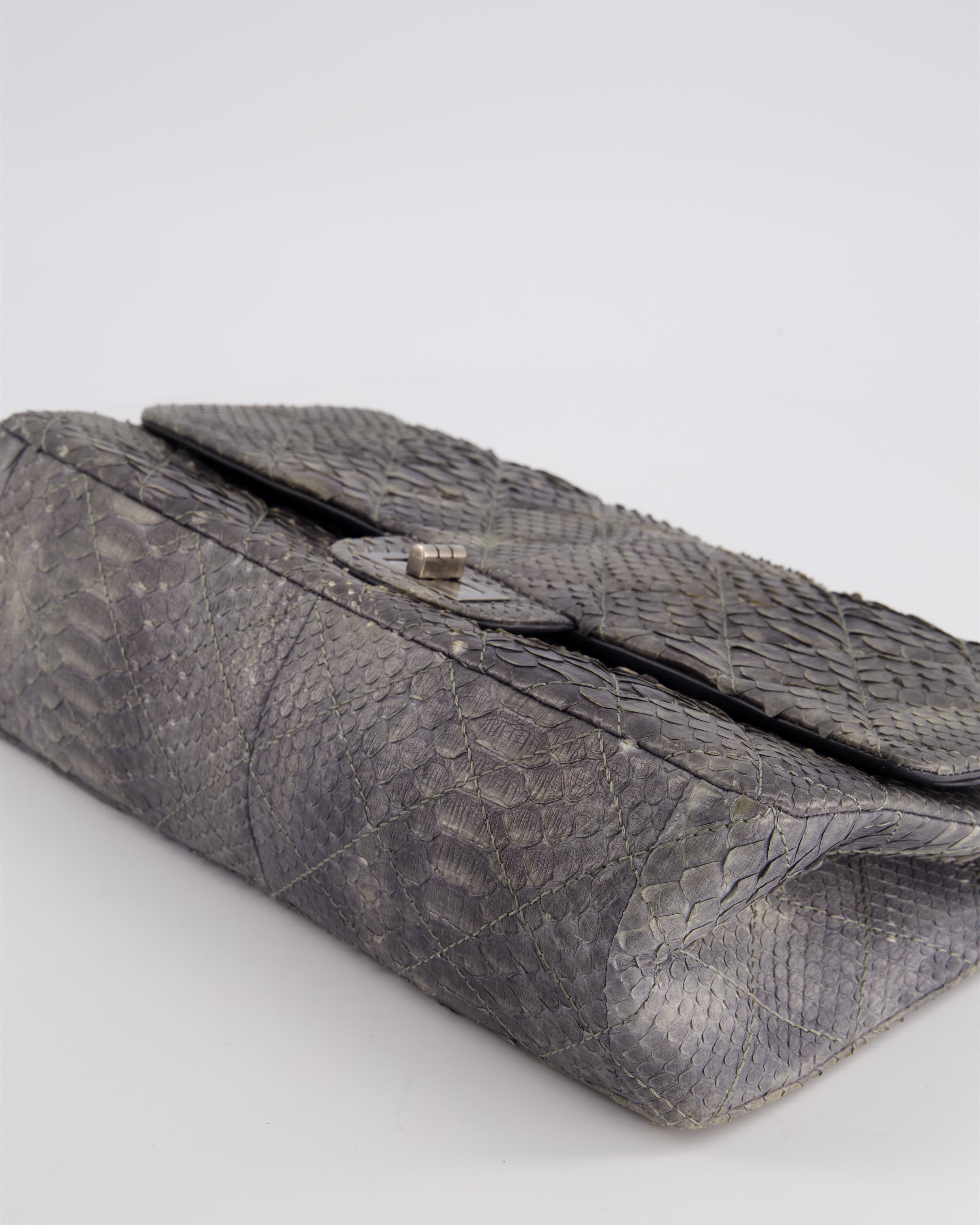 Chanel Storm Grey Jumbo Classic Double Flap 2.55 Reissue Bag in Python Leather with Ruthenium  Hardware