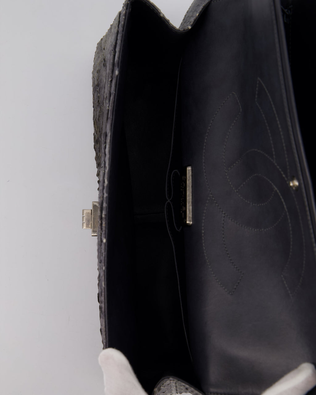 Chanel Storm Grey Jumbo Classic Double Flap 2.55 Reissue Bag in Python Leather with Ruthenium  Hardware