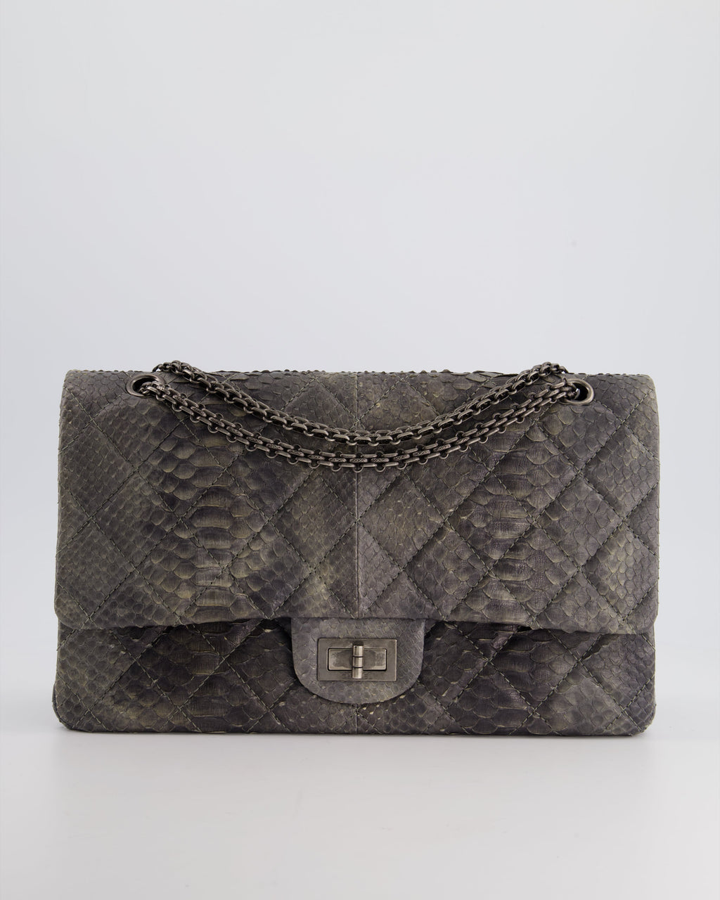 Chanel Storm Grey Jumbo Classic Double Flap 2.55 Reissue Bag in Python Leather with Ruthenium  Hardware