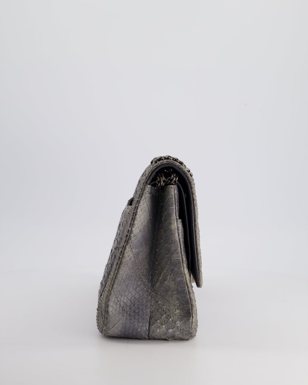 Chanel Storm Grey Jumbo Classic Double Flap 2.55 Reissue Bag in Python Leather with Ruthenium  Hardware