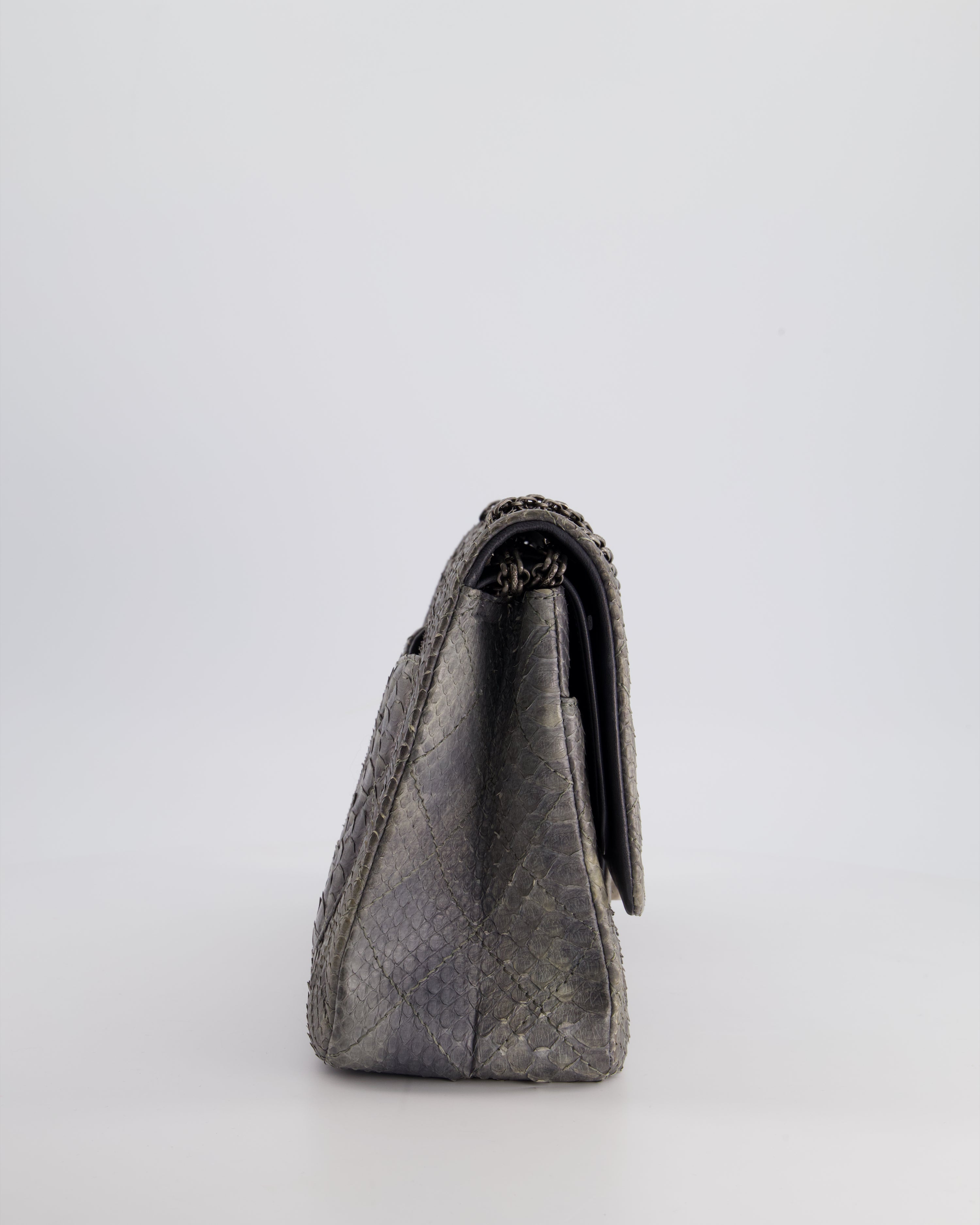 Chanel Storm Grey Jumbo Classic Double Flap 2.55 Reissue Bag in Python Leather with Ruthenium  Hardware