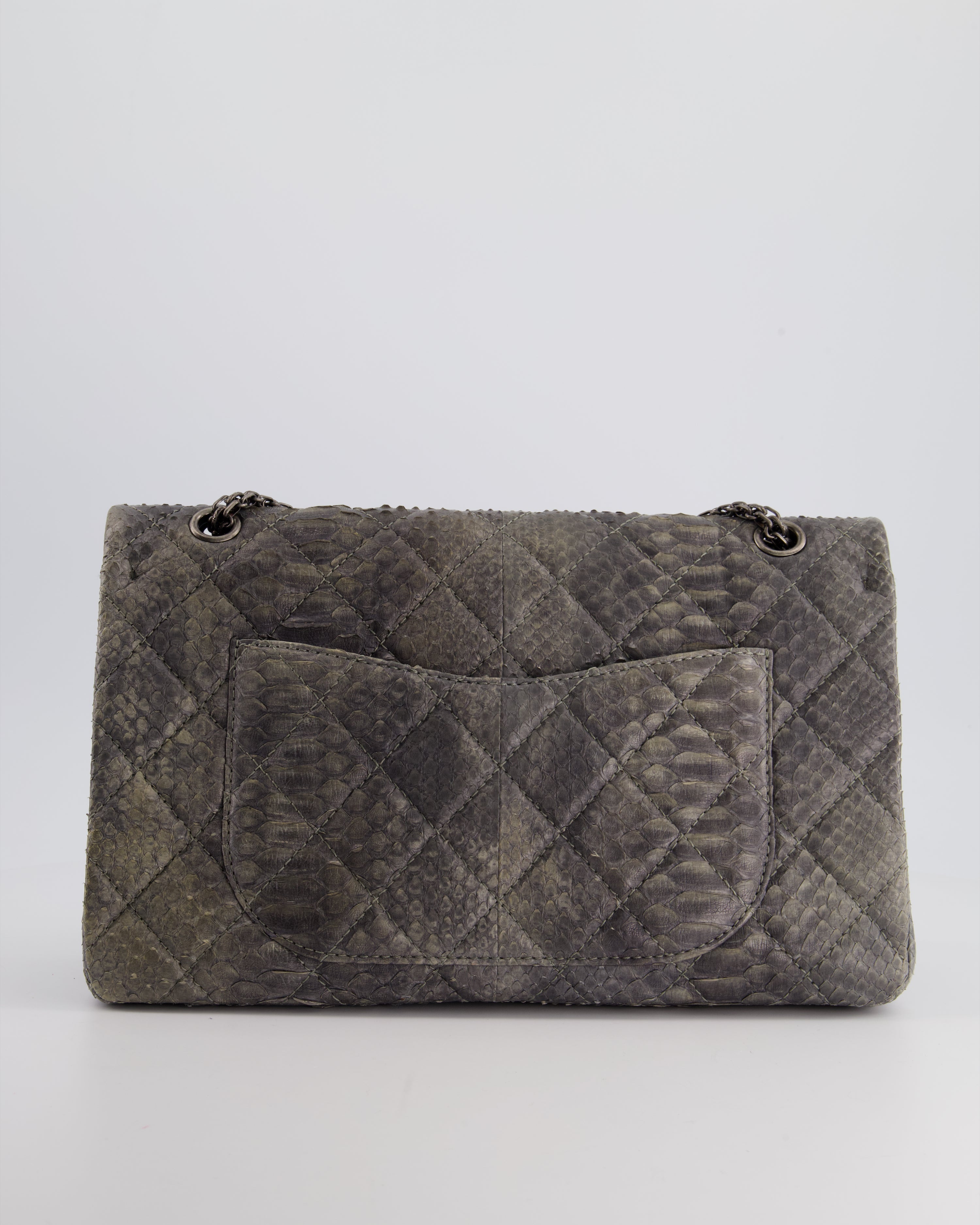Chanel Storm Grey Jumbo Classic Double Flap 2.55 Reissue Bag in Python Leather with Ruthenium  Hardware