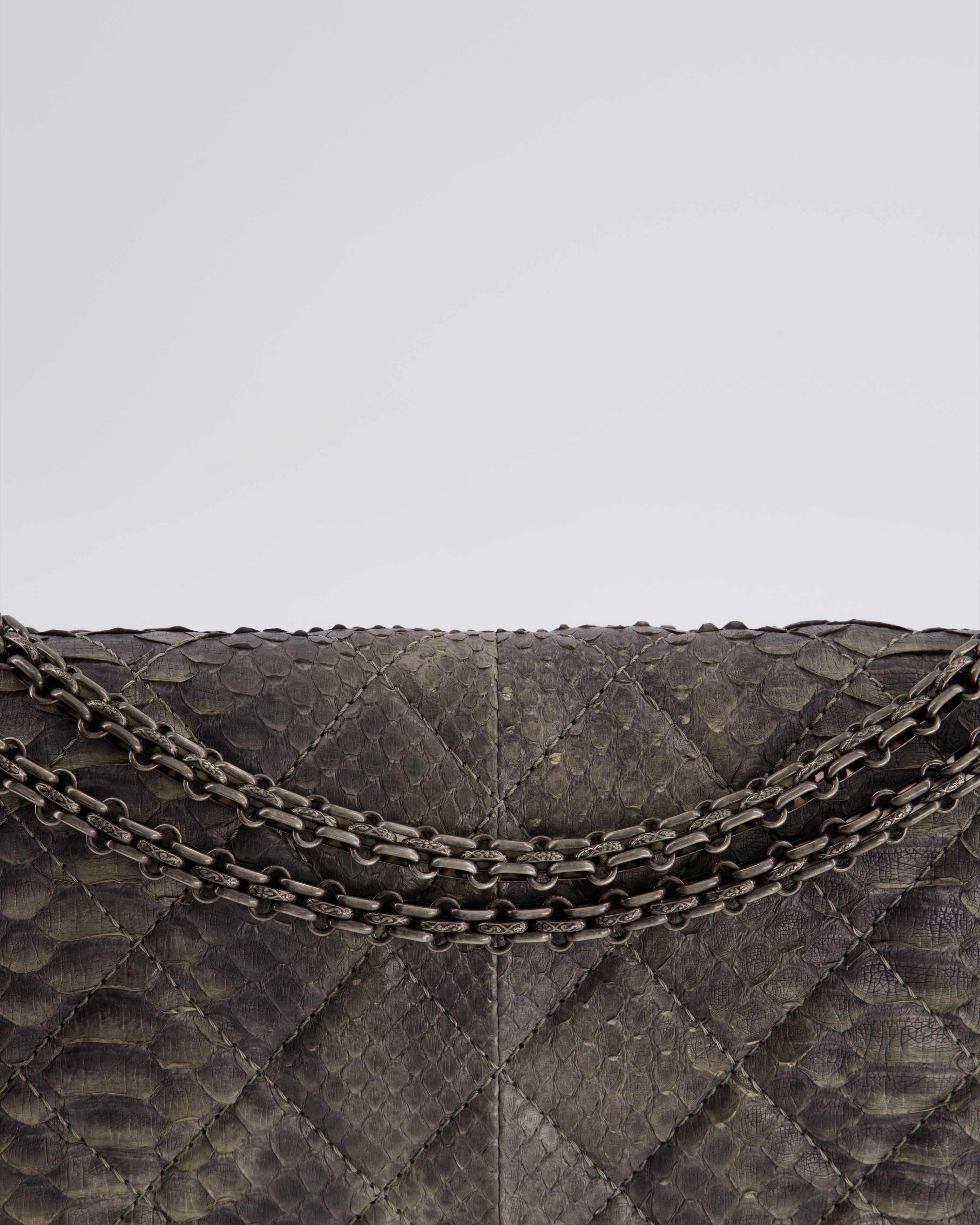 Chanel Storm Grey Jumbo Classic Double Flap 2.55 Reissue Bag in Python Leather with Ruthenium  Hardware