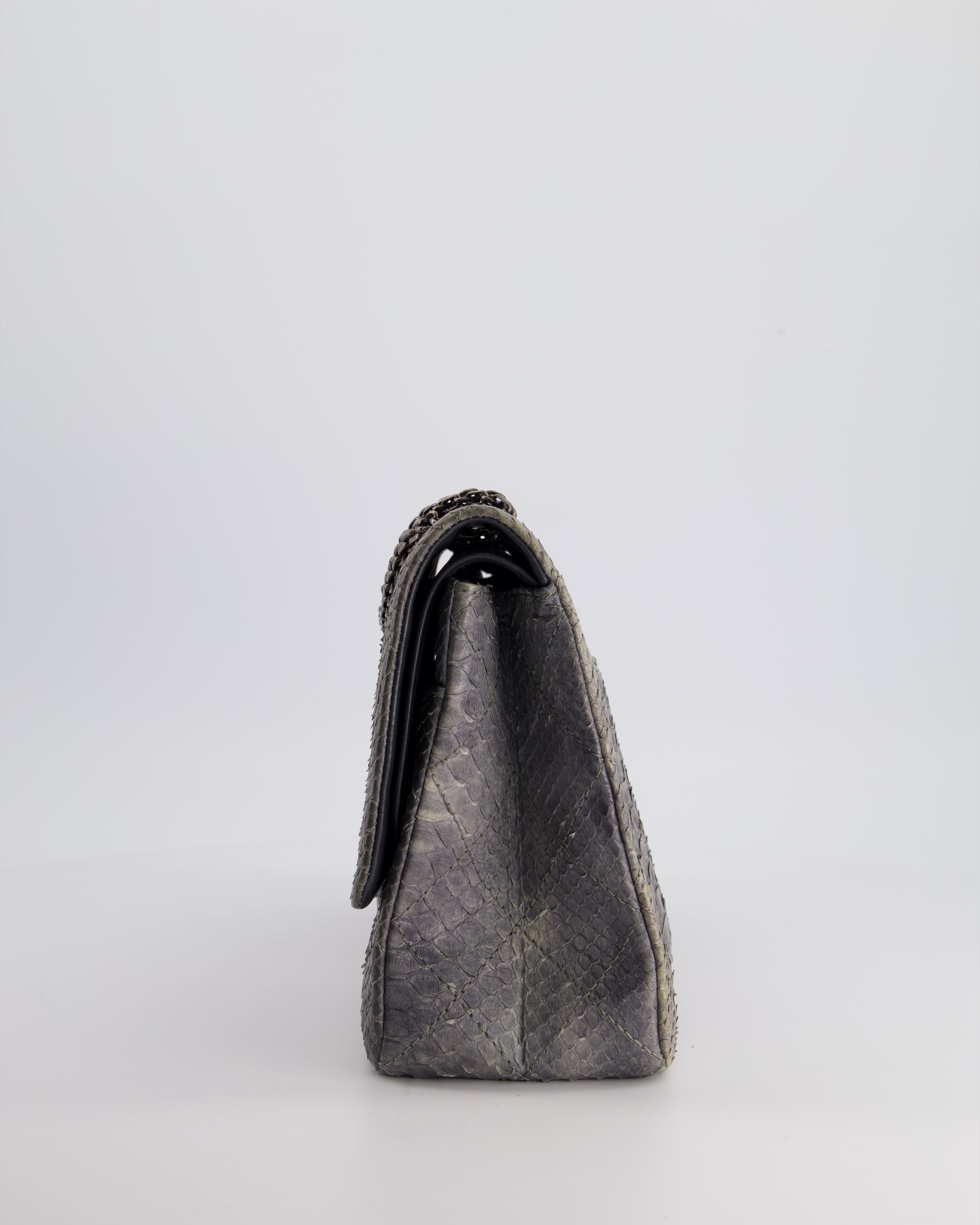 Chanel Storm Grey Jumbo Classic Double Flap 2.55 Reissue Bag in Python Leather with Ruthenium  Hardware