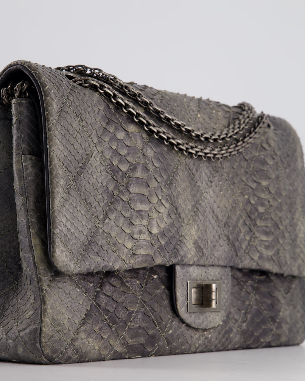 Chanel Storm Grey Jumbo Classic Double Flap 2.55 Reissue Bag in Python Leather with Ruthenium  Hardware