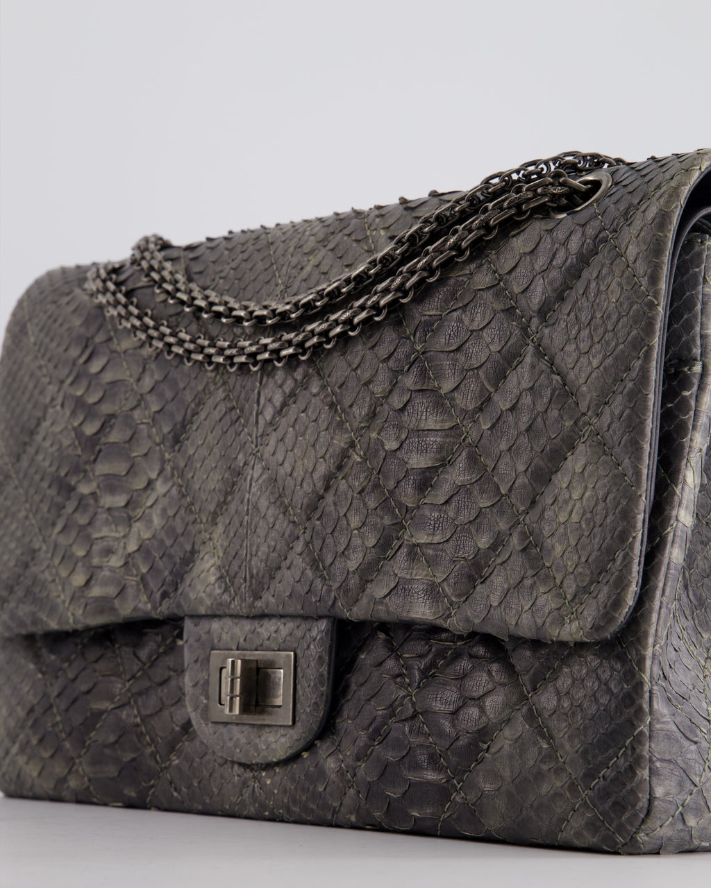 Chanel Storm Grey Jumbo Classic Double Flap 2.55 Reissue Bag in Python Leather with Ruthenium  Hardware