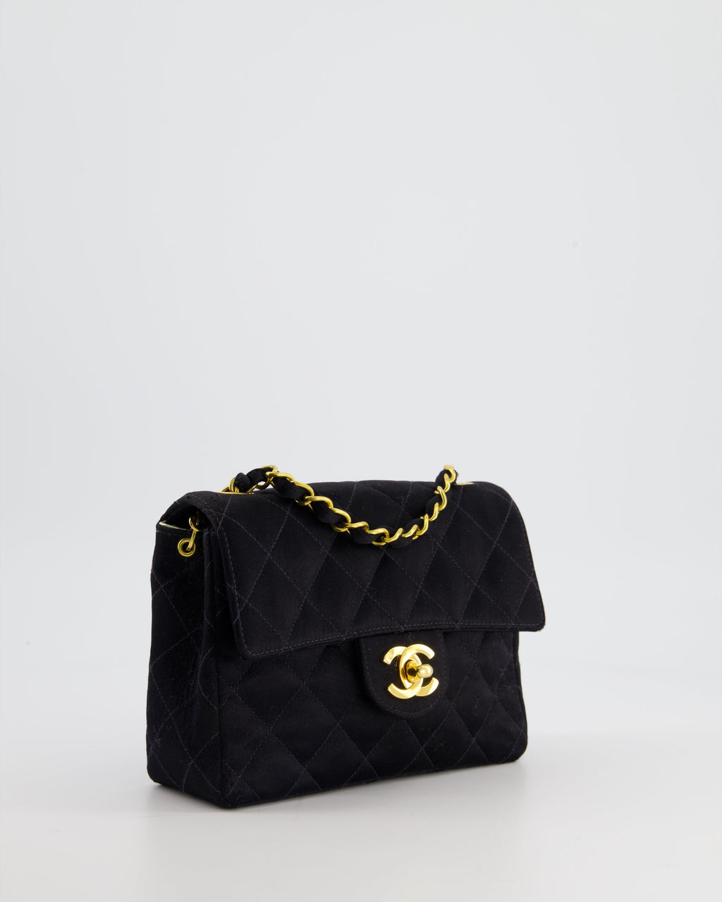 Chanel Vintage Satin Black Mini Square Flap Bag with 24K Gold Hardware