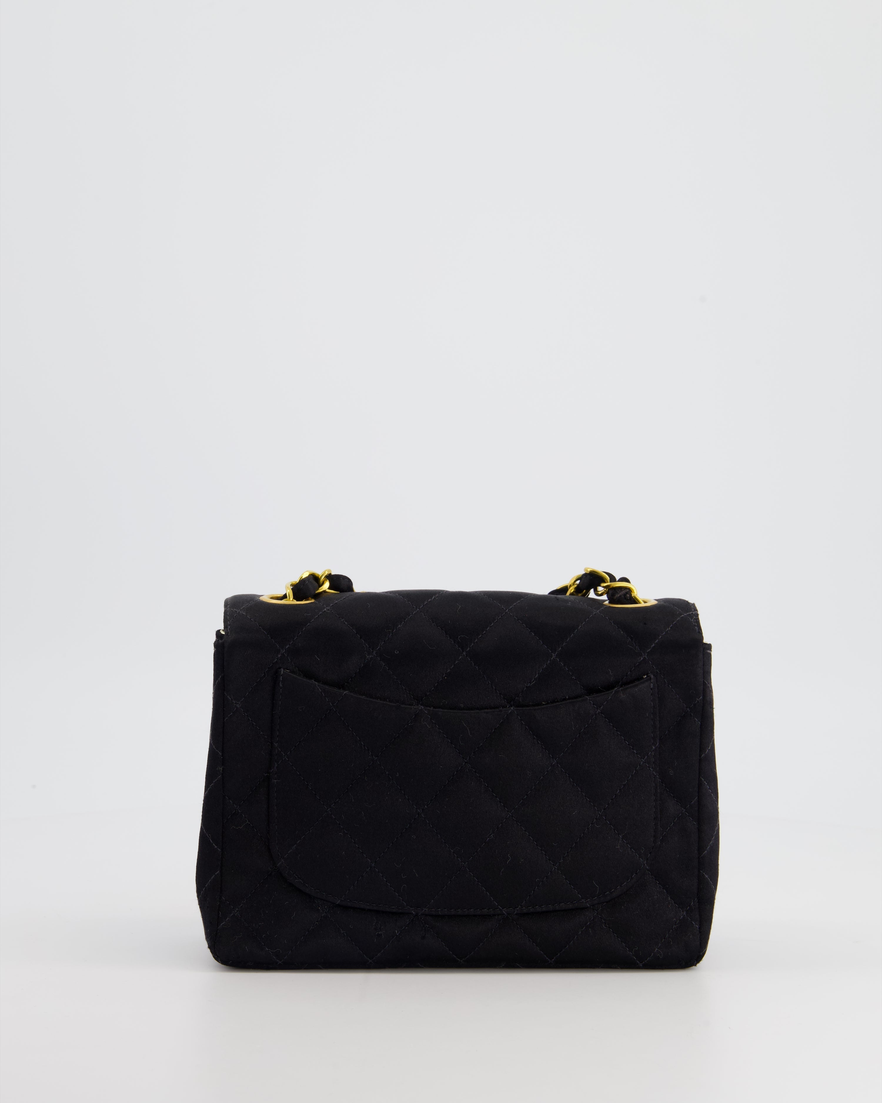 Chanel Vintage Satin Black Mini Square Flap Bag with 24K Gold Hardware