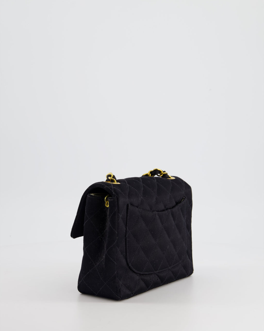 Chanel Vintage Satin Black Mini Square Flap Bag with 24K Gold Hardware