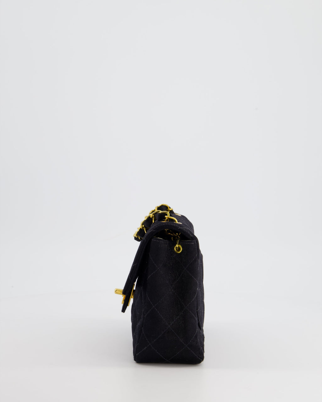 Chanel Vintage Satin Black Mini Square Flap Bag with 24K Gold Hardware