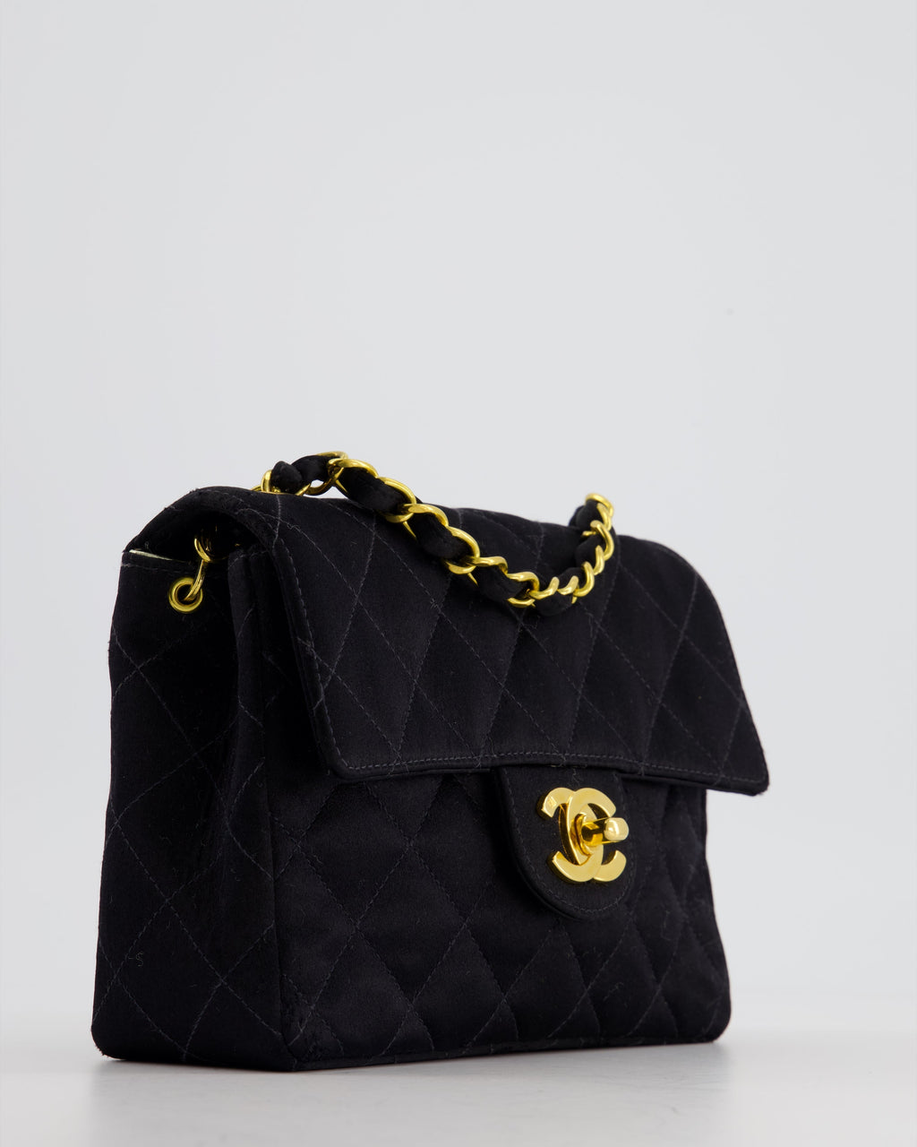 Chanel Vintage Satin Black Mini Square Flap Bag with 24K Gold Hardware