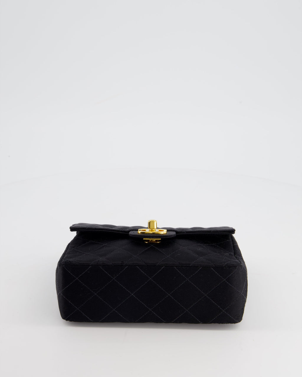 Chanel Vintage Satin Black Mini Square Flap Bag with 24K Gold Hardware
