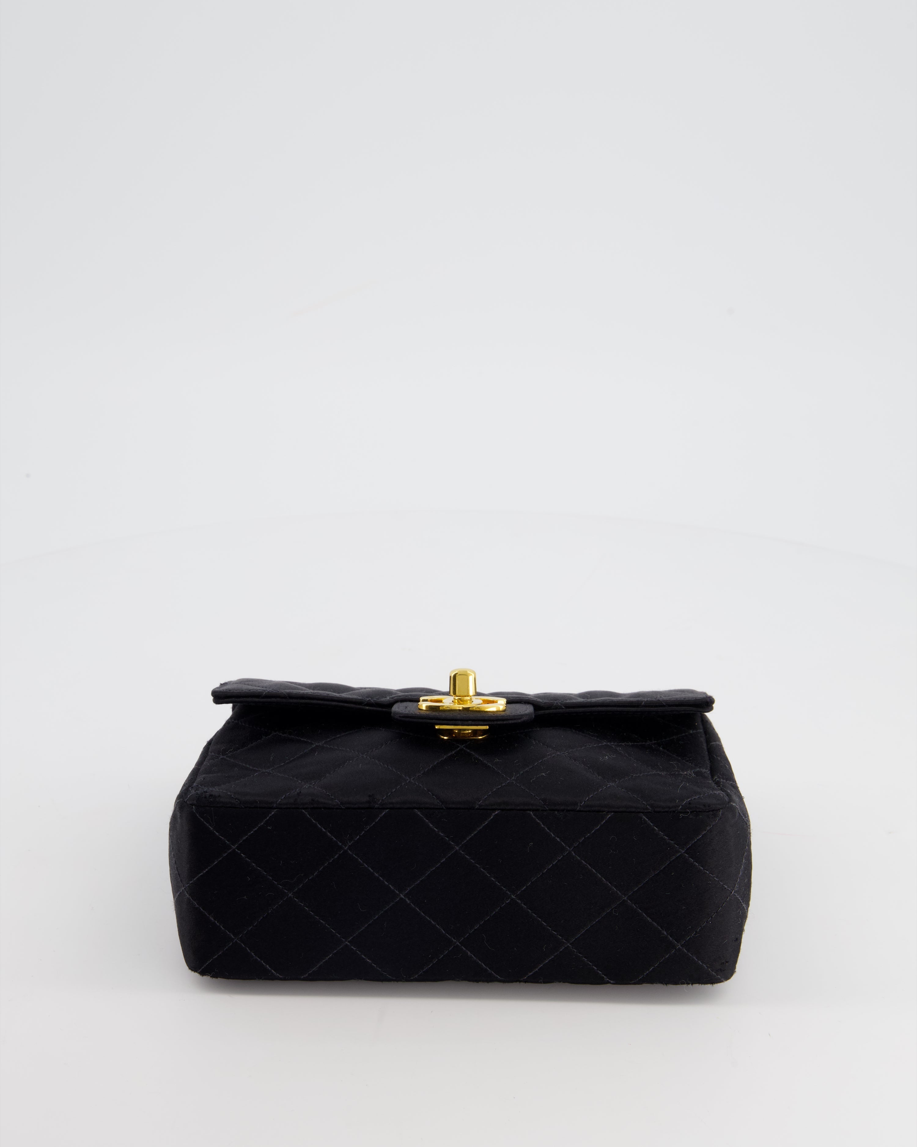 Chanel Vintage Satin Black Mini Square Flap Bag with 24K Gold Hardware