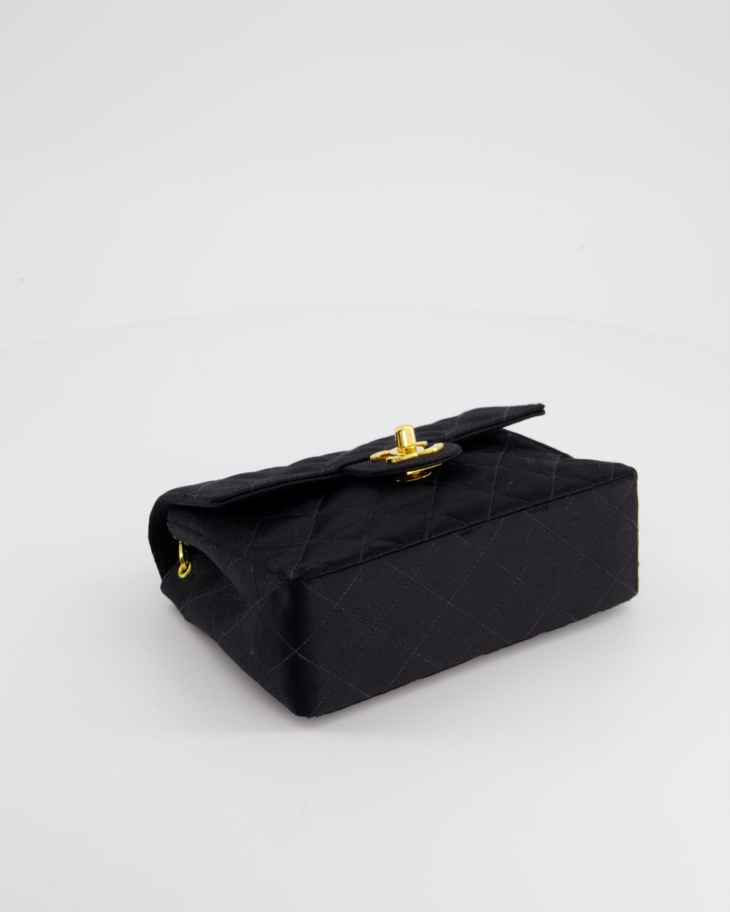 Chanel Vintage Satin Black Mini Square Flap Bag with 24K Gold Hardware
