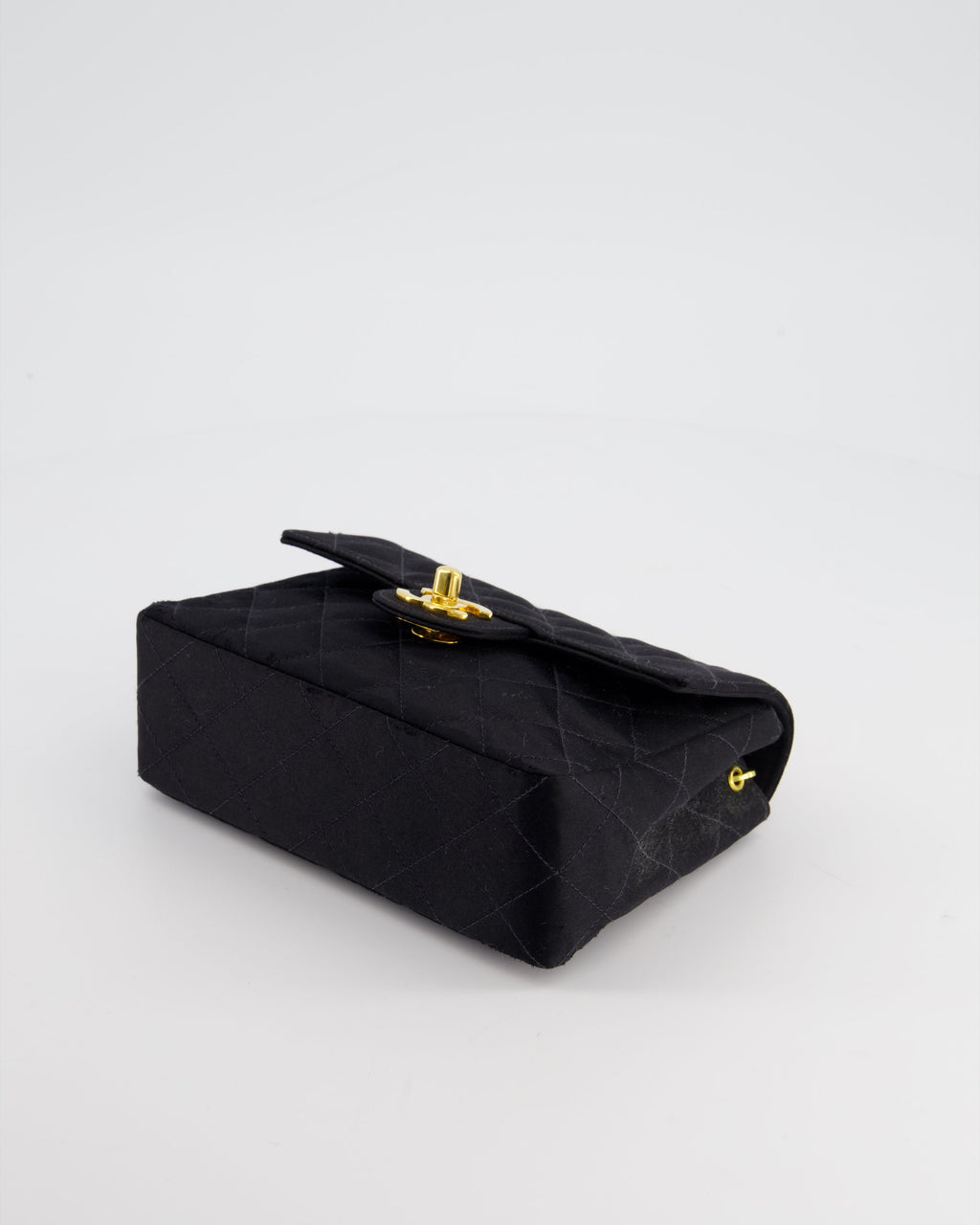 Chanel Vintage Satin Black Mini Square Flap Bag with 24K Gold Hardware