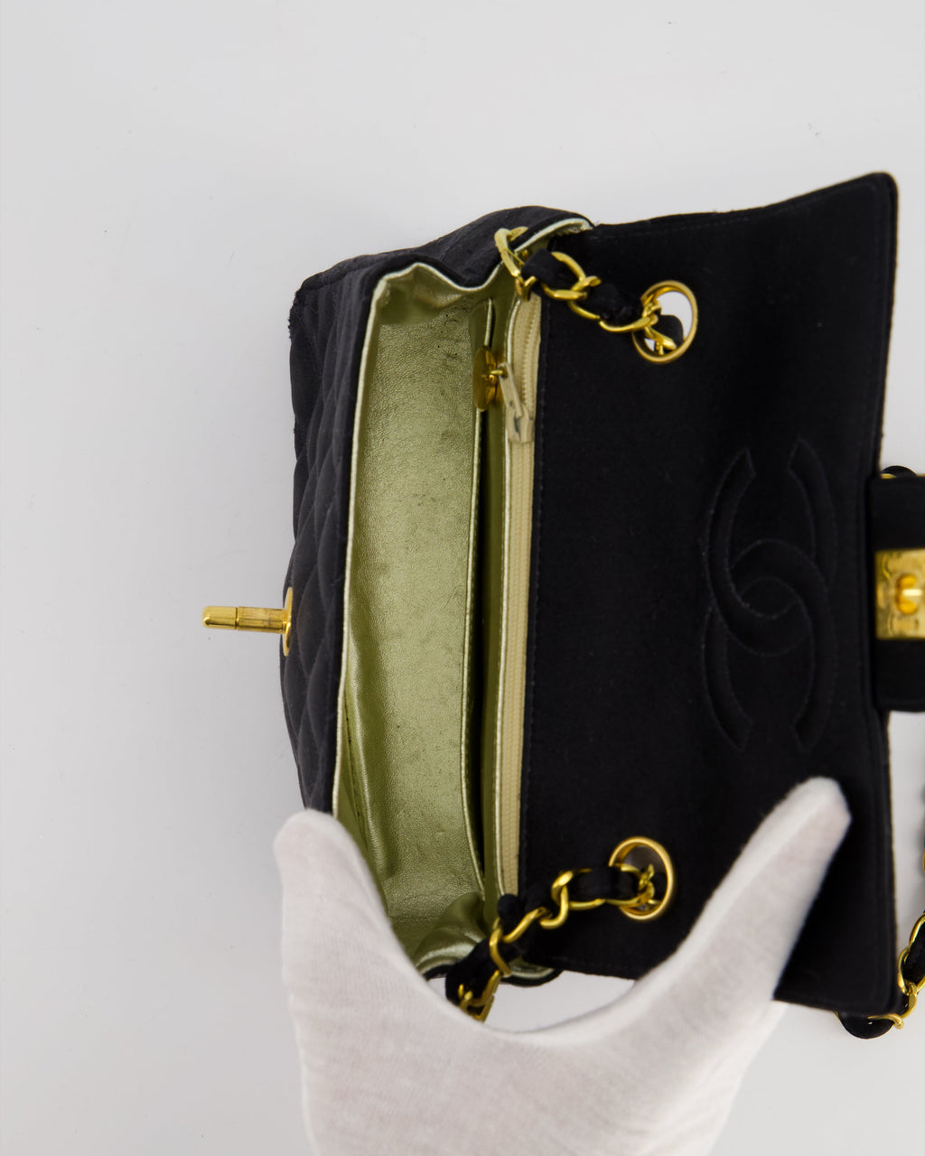 Chanel Vintage Satin Black Mini Square Flap Bag with 24K Gold Hardware