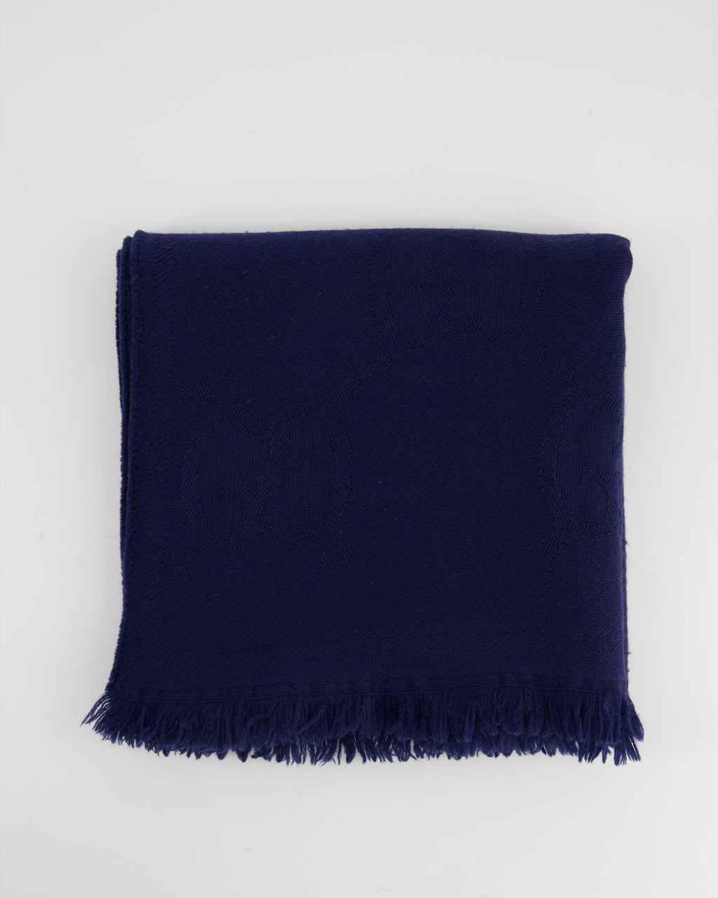 Gucci Navy Wool Monogram GG Printed Scarf