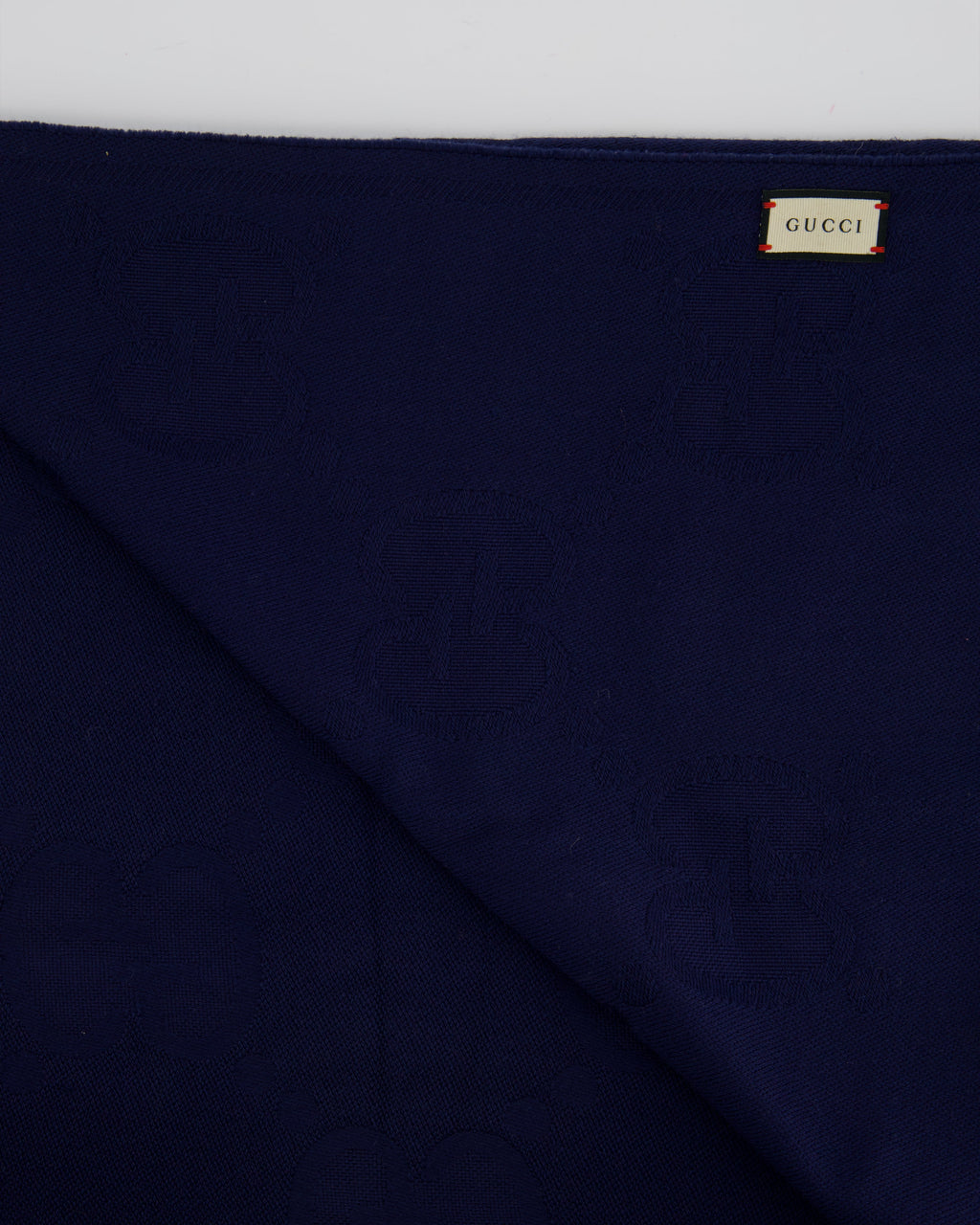 Gucci Navy Wool Monogram GG Printed Scarf