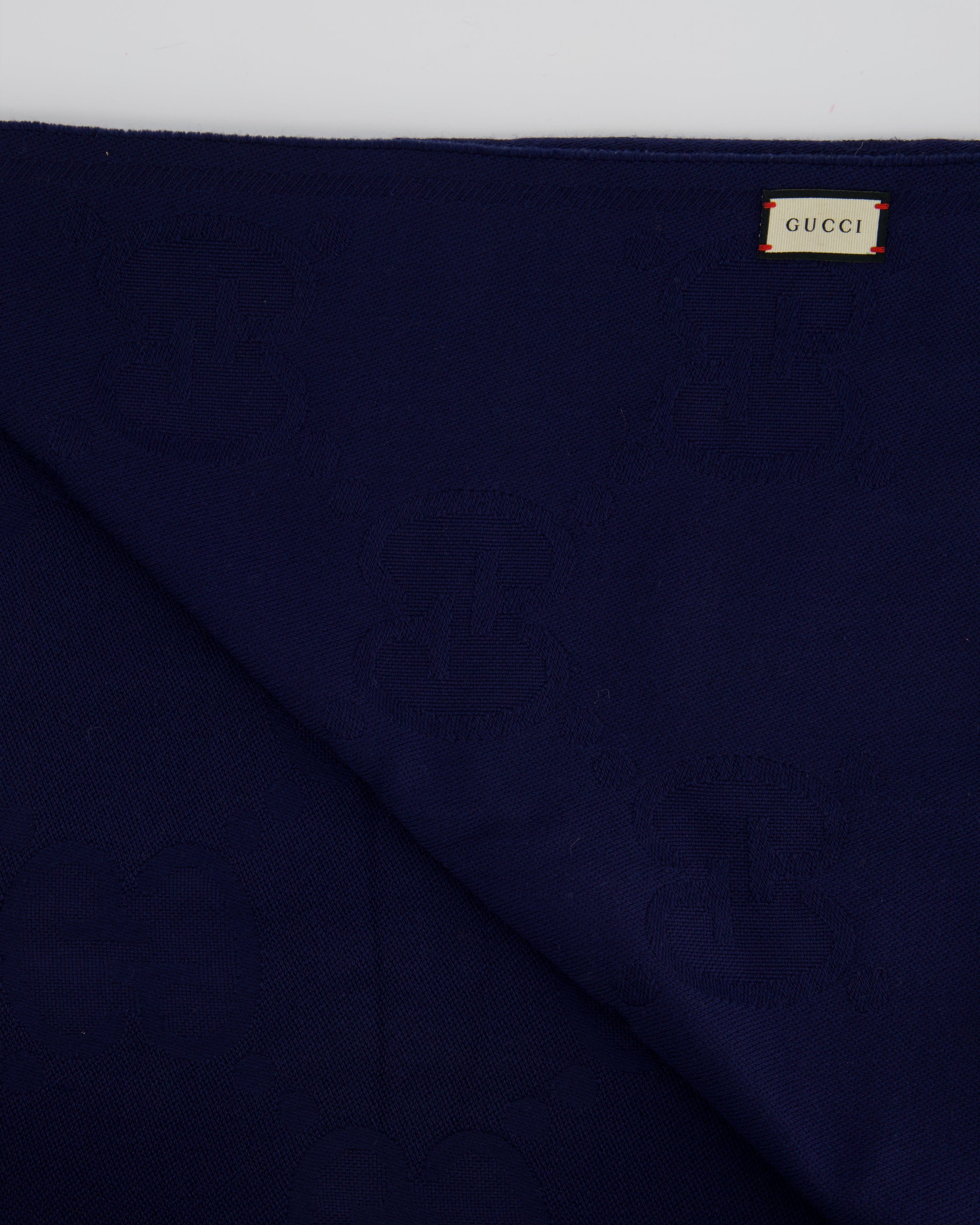 Gucci Navy Wool Monogram GG Printed Scarf