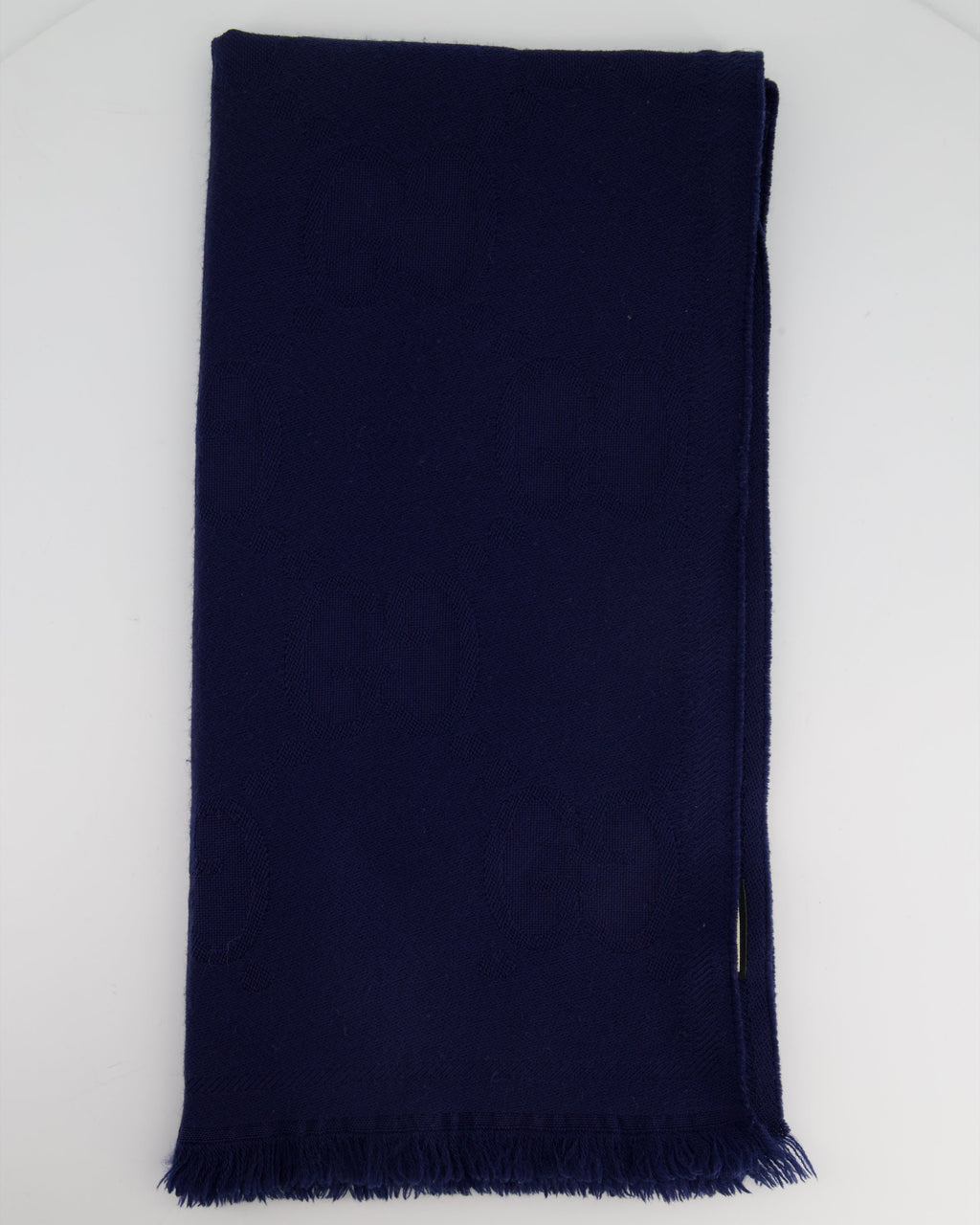 Gucci Navy Wool Monogram GG Printed Scarf