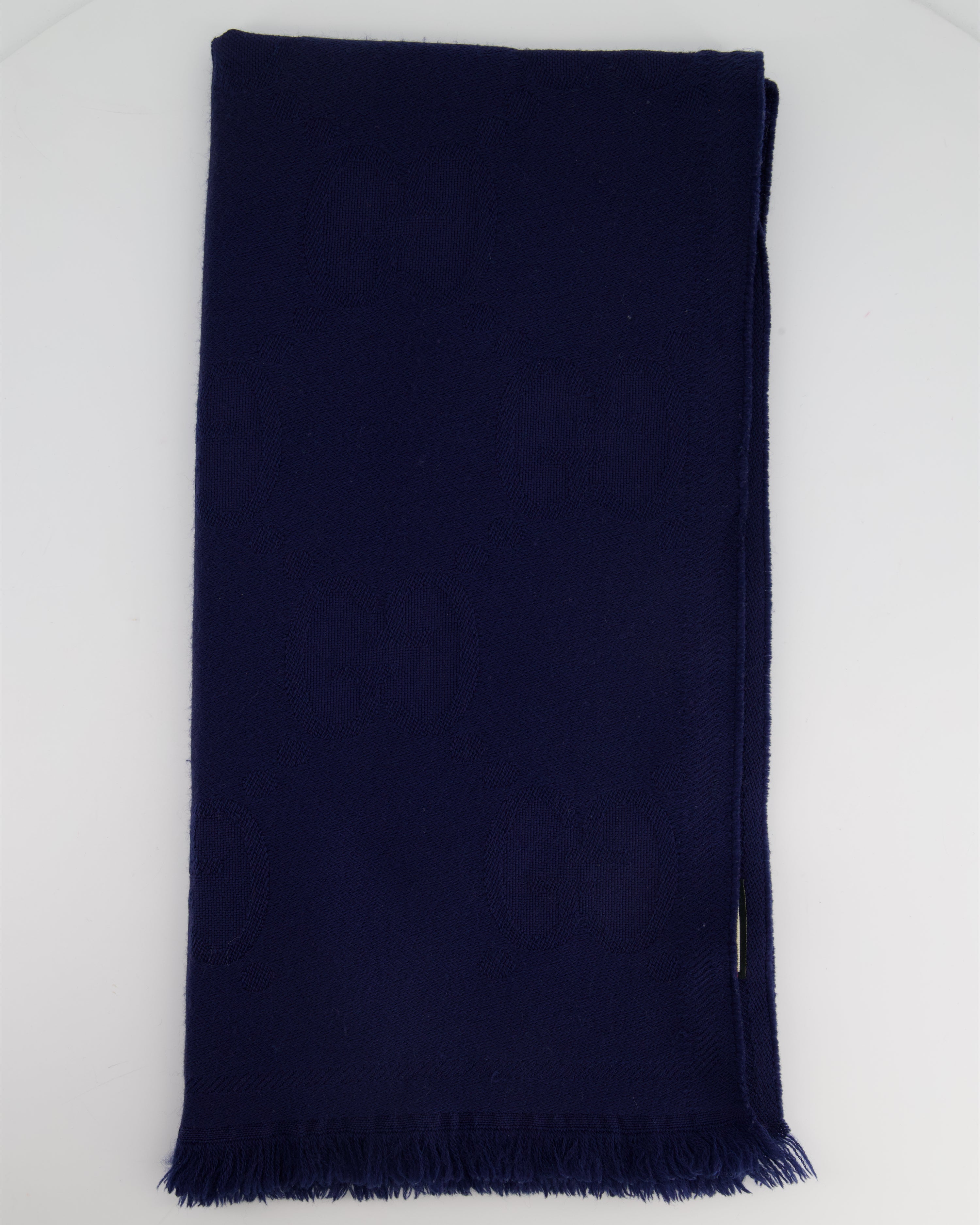 Gucci Navy Wool Monogram GG Printed Scarf